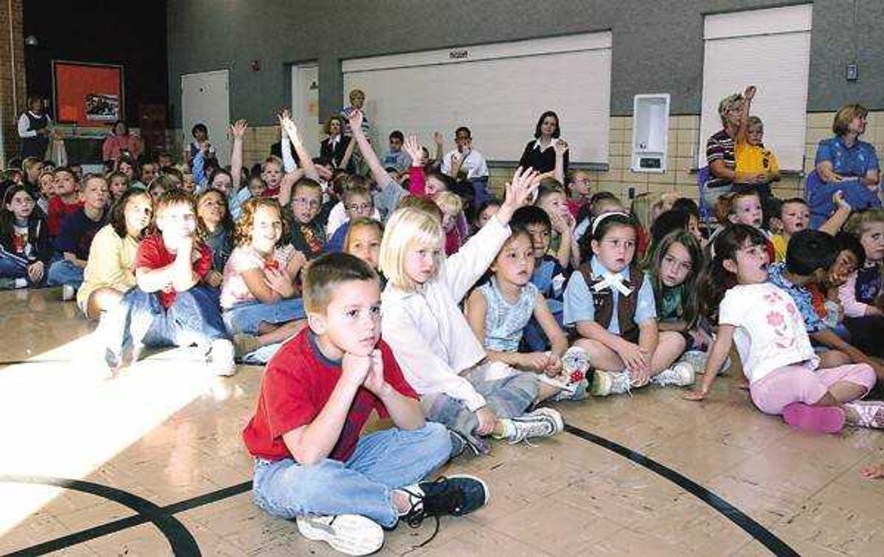 About 360 kindergarten through fourth-grade students at Alma Schrader Elementary School in Cape Girardeau listened and asked questions about space travel during a visit by astronaut Linda Godwin on Monday.