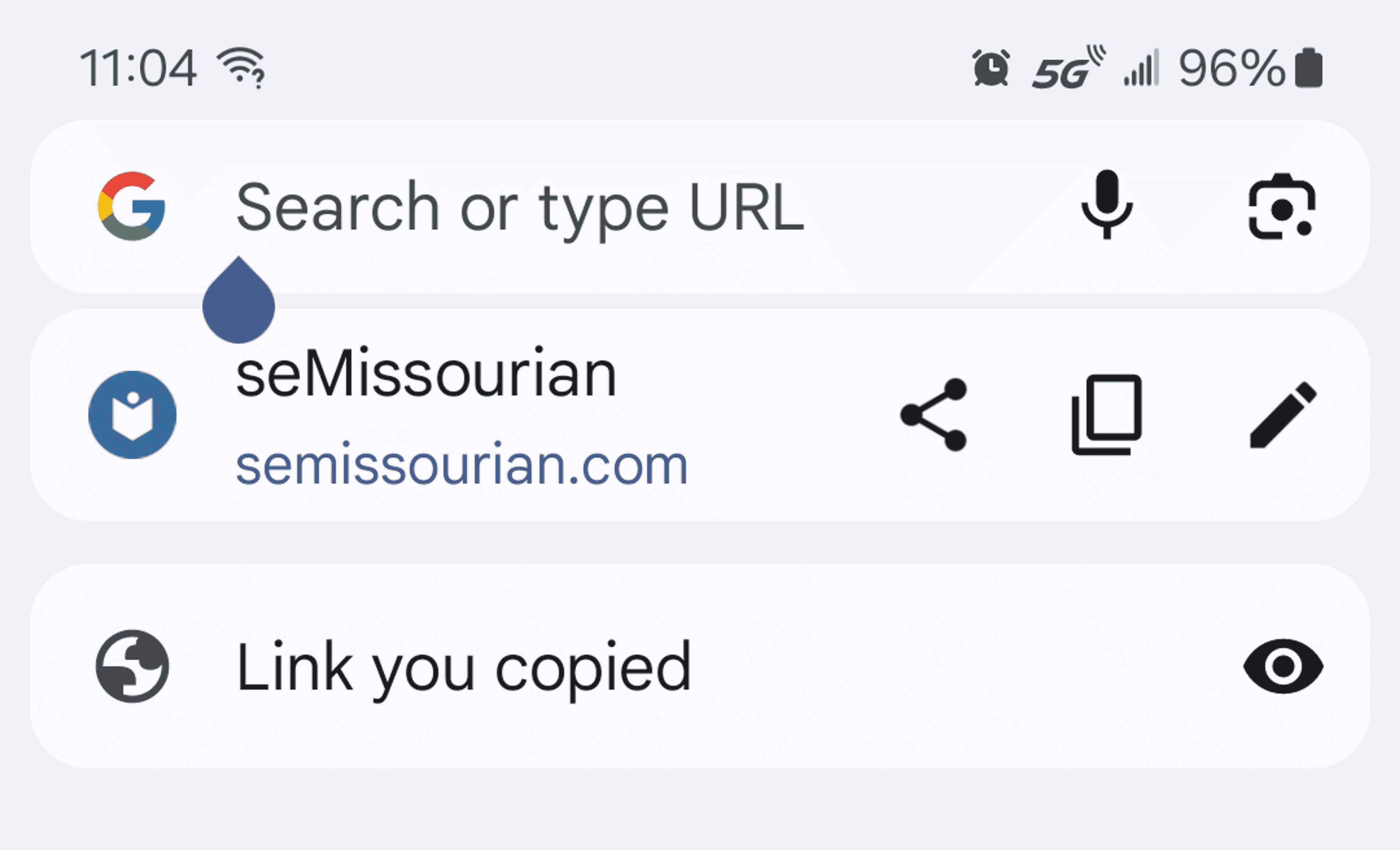 Android device using Chrome.  
"Link you copied" will open and verify Chrome for semissourian.com
