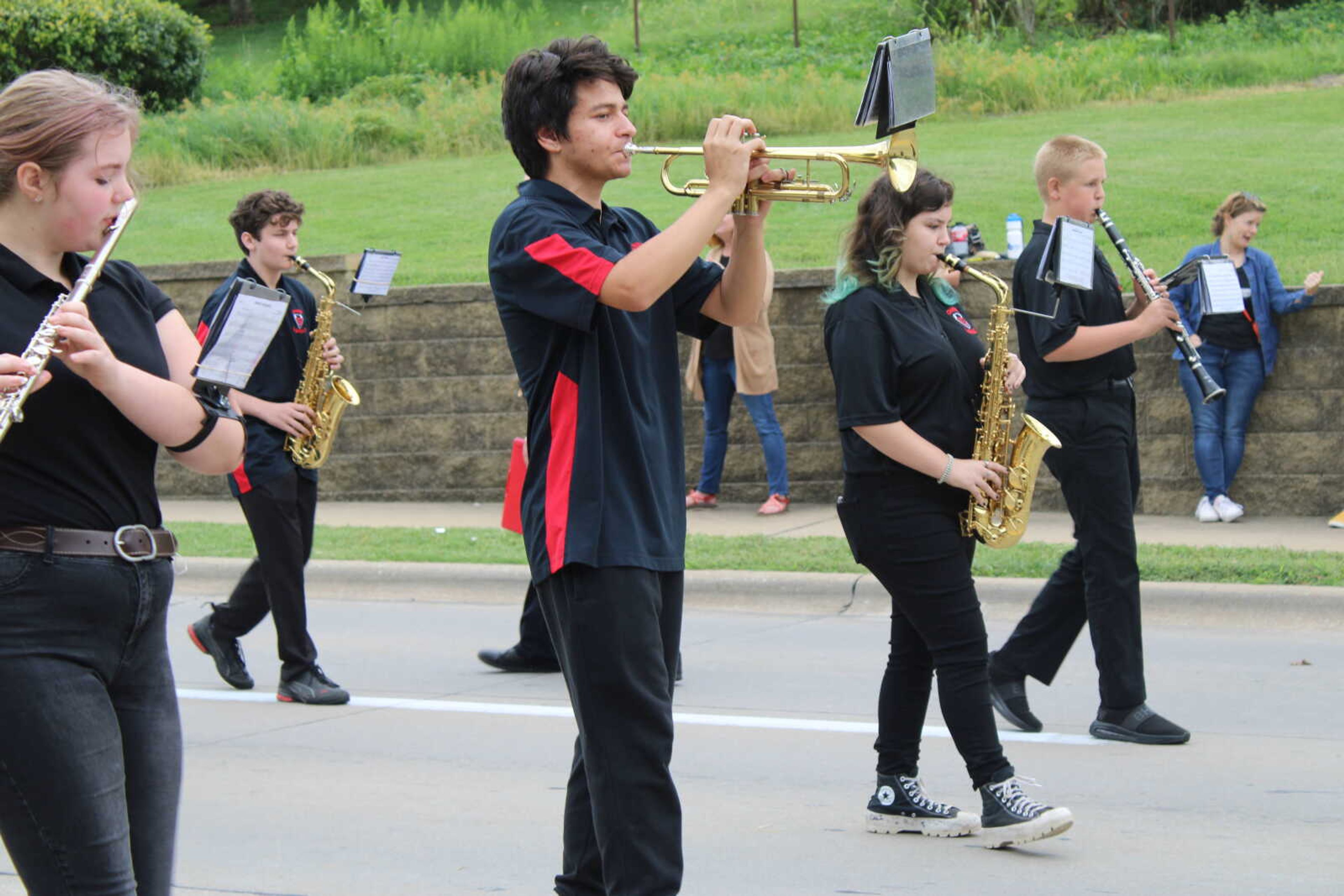 Collin Menz plays the trumpet in the Chaffee marching Red Devil band.