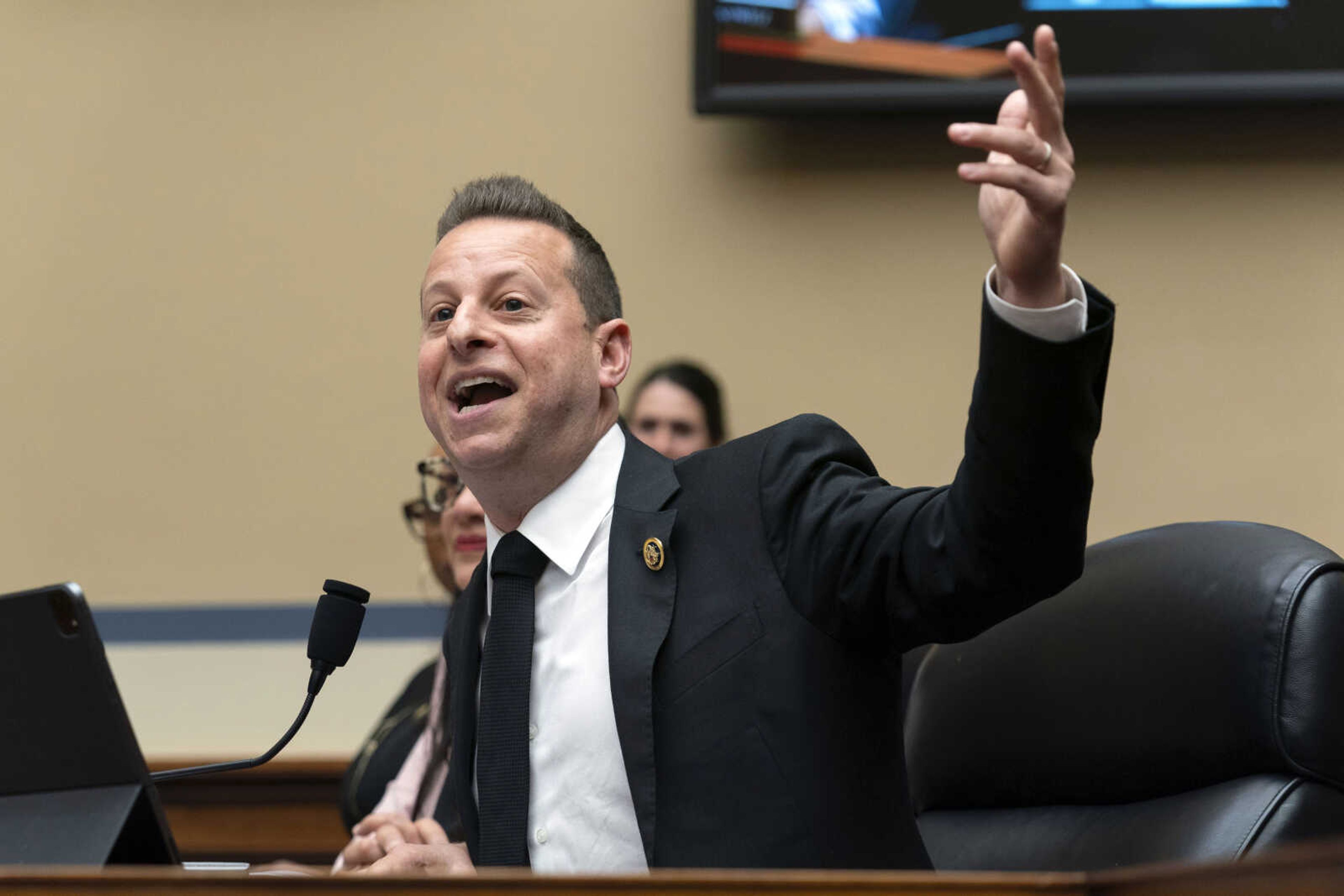 Rep. Jared Moskowitz, D-Fla., speaks during the House Oversight and Accountability Committee hearing on Influence Peddling: Examining Joe Biden's Abuse of Public Office on Capitol Hill in Washington, Wednesday, March 20, 2024. (AP Photo/Jose Luis Magana)