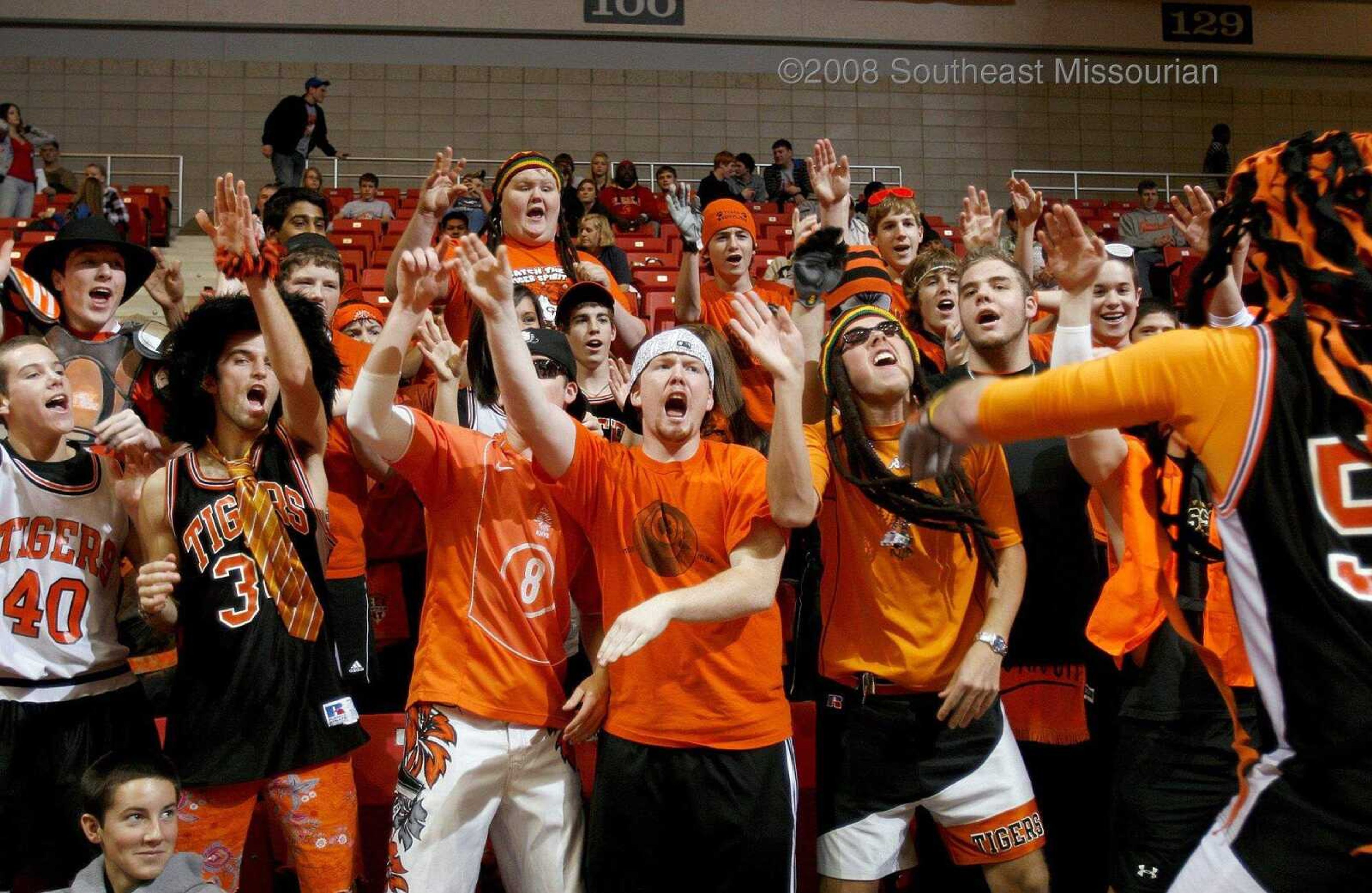 ELIZABETH DODD ~ edodd@semissourian.com
Cape Central fans conduct a cheer during a timeout in the game against Charleston.