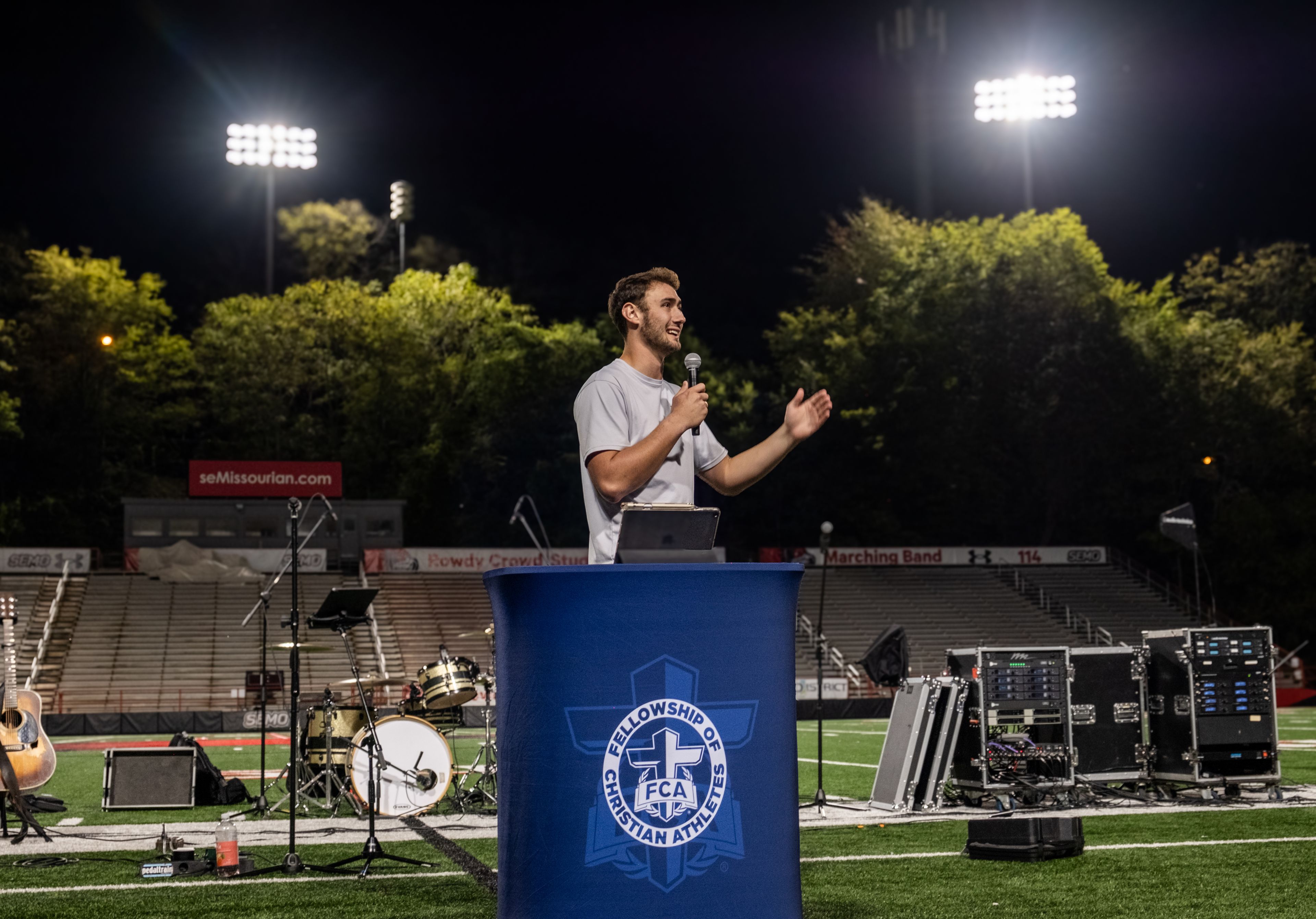 Beyond the field: SEMO QB Paxton DeLaurent gives inspiring testimony at Fields of Faith event