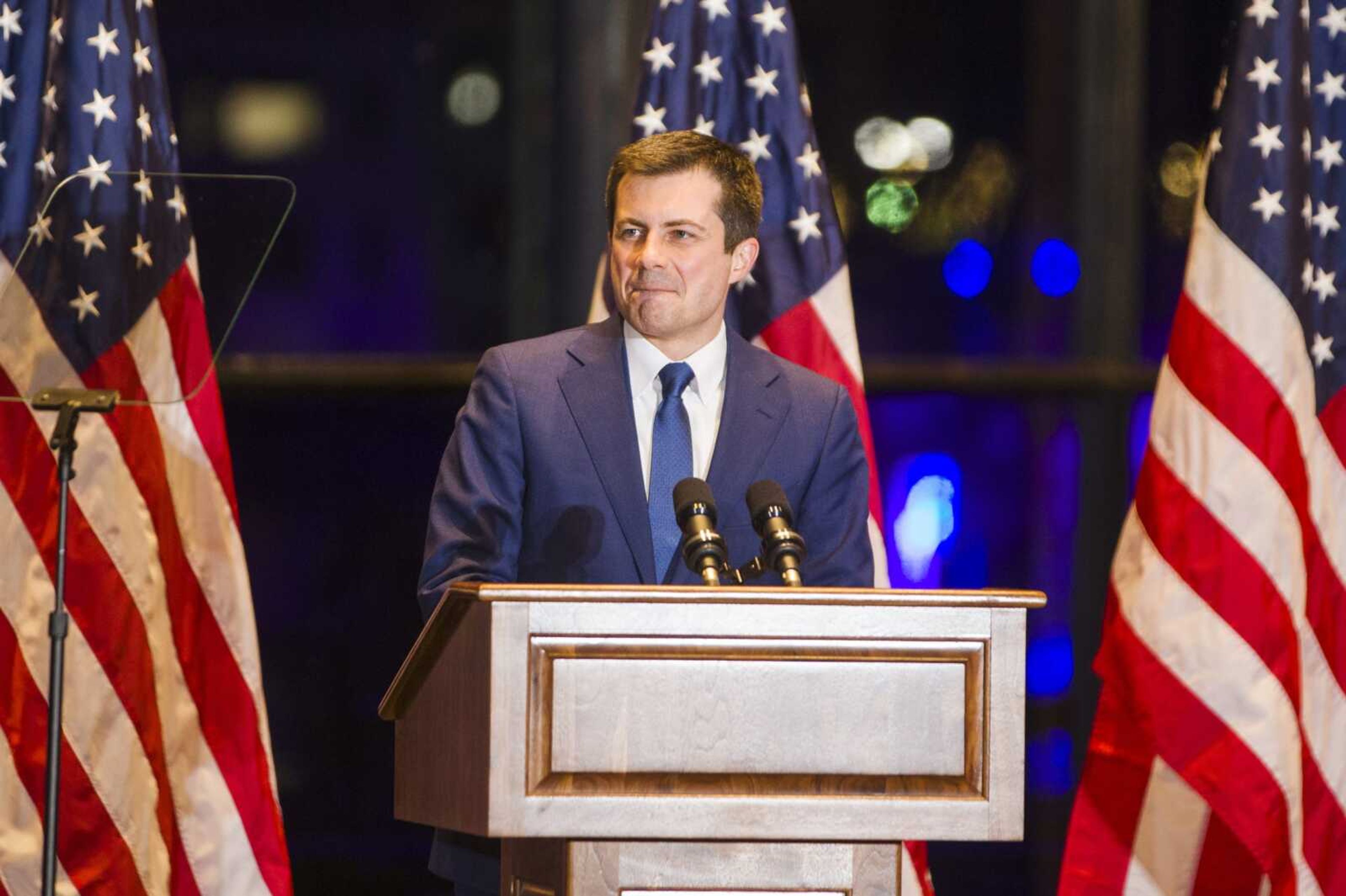 Democratic presidential candidate and former South Bend Mayor Pete Buttigieg speaks to supporters Sunday in South Bend, Indiana.