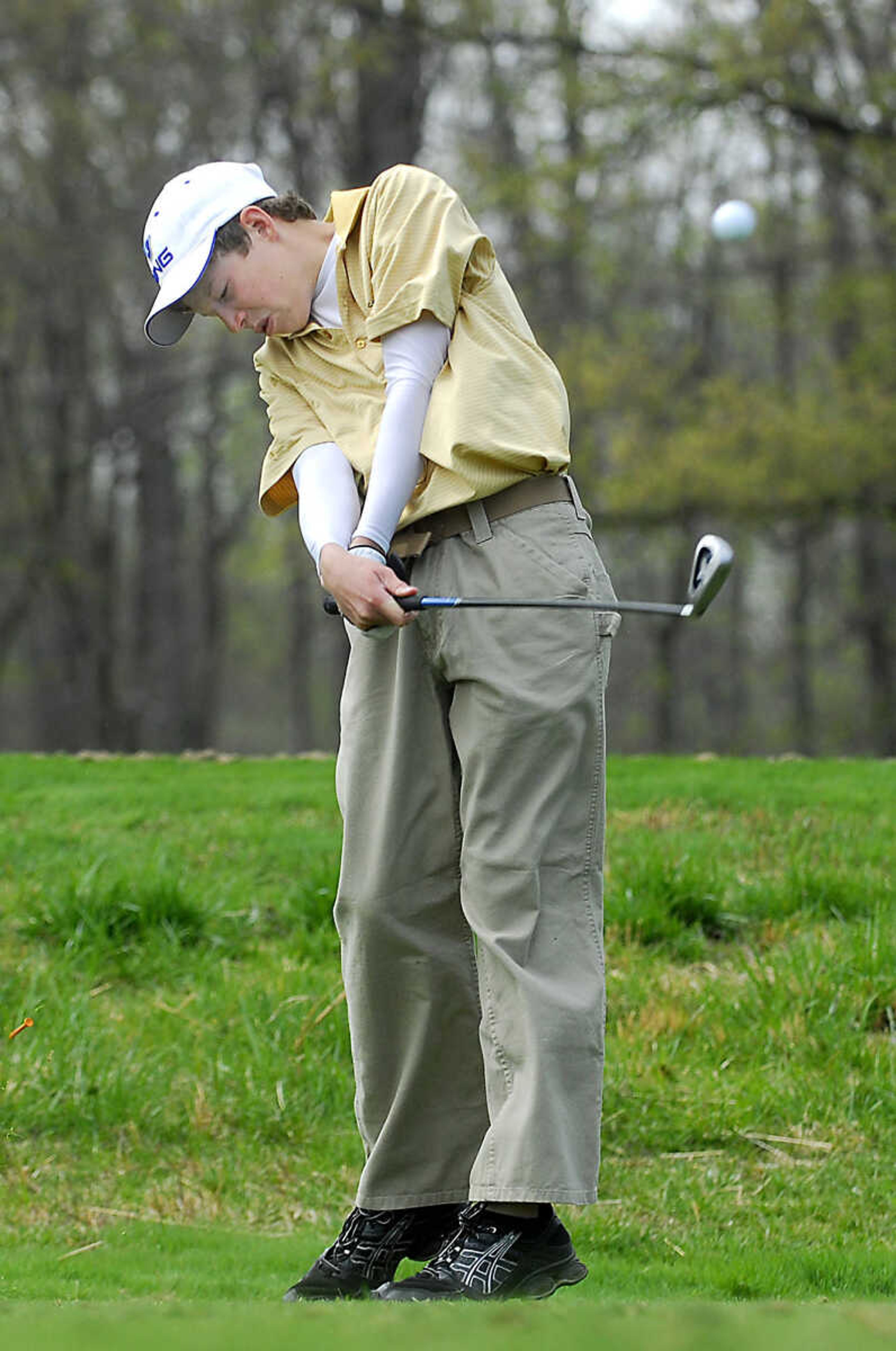 KIT DOYLE ~ kdoyle@semissourian.com
Saxony's Garrett Brewer tees off on the 13th hole Thursday, April 16, 2009, during the Saxony Lutheran Invitational at Dalhousie Golf Club in Cape Girardeau.