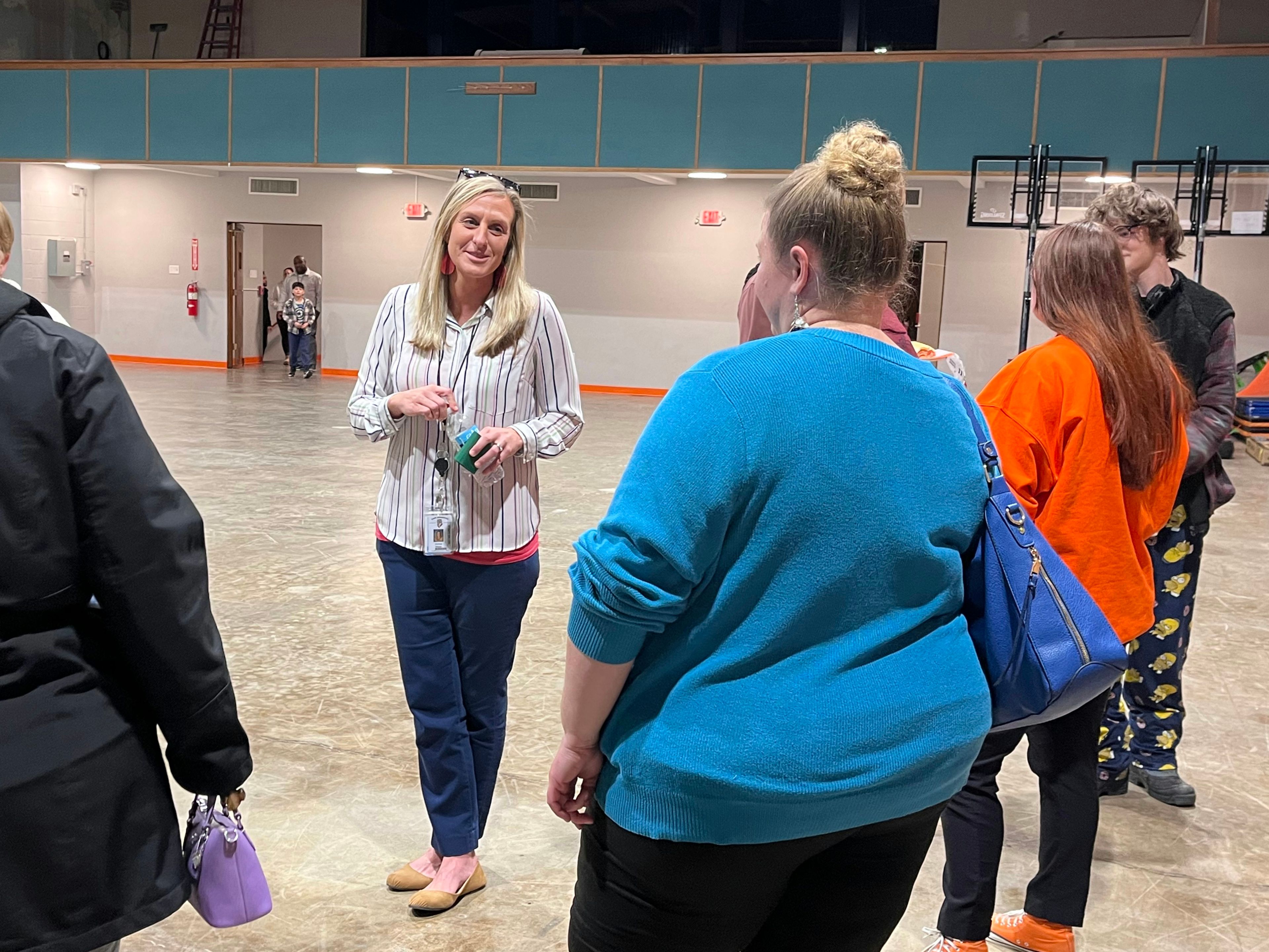 Cape Central Academy director Andrea Beggs speaks with attendees on Tuesday, Dec. 3, at Cape Central Academy. 