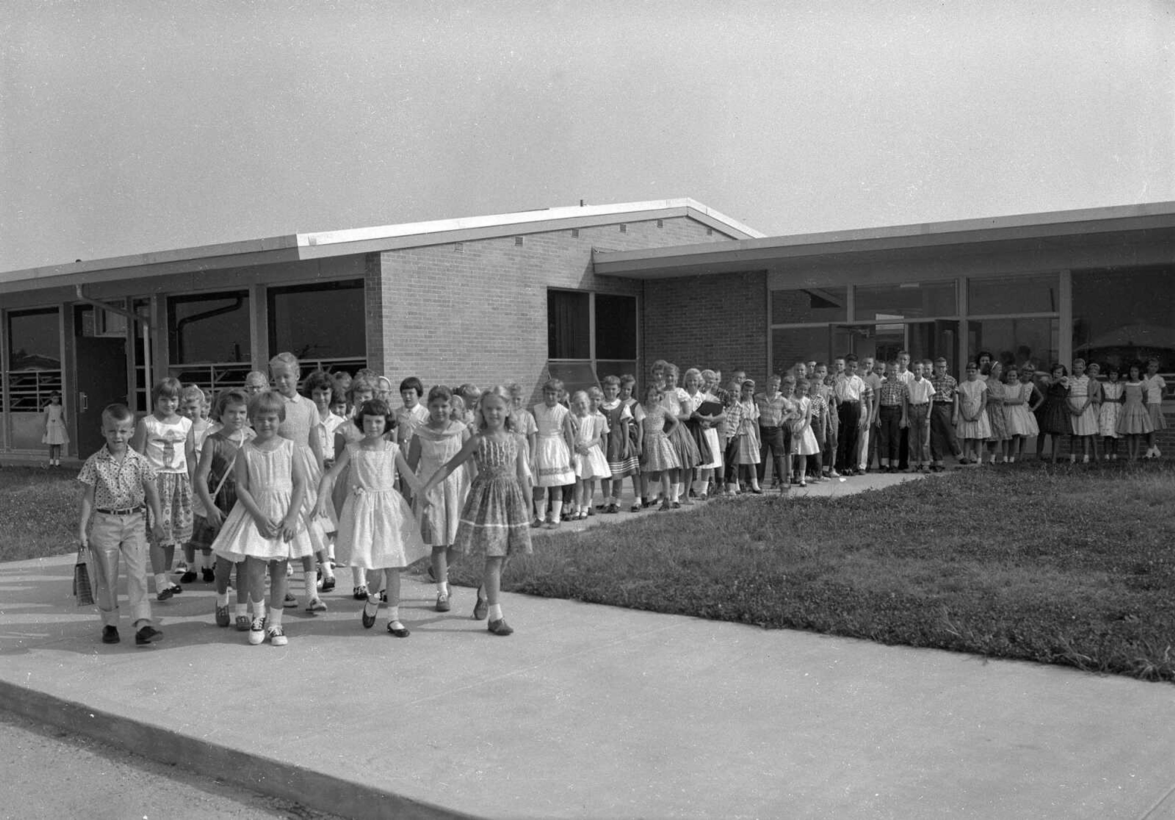 Southeast Missourian file
A number of students pose outside the newly-built Alma Schrader Elementary School 50 years ago.