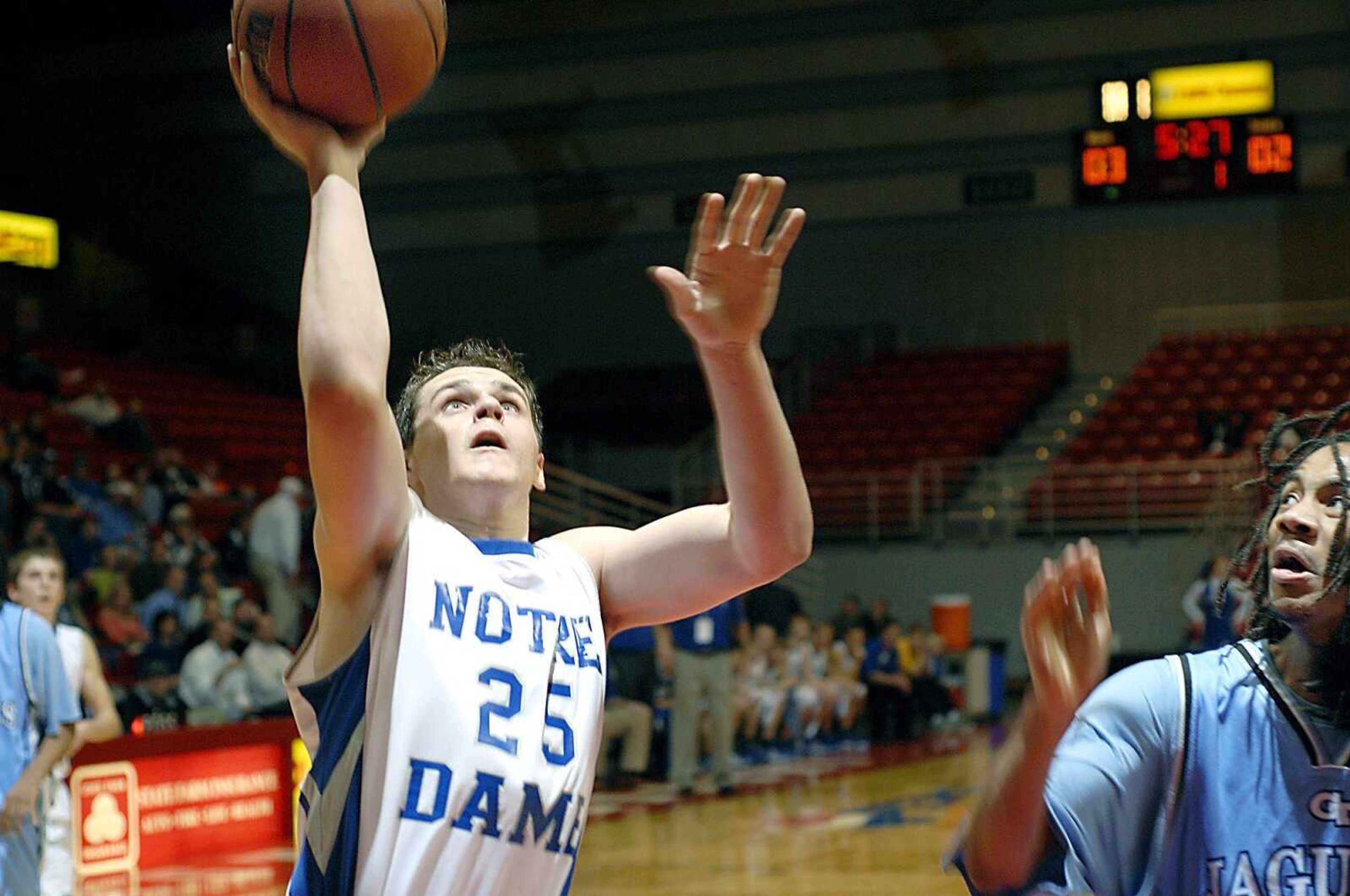 Notre Dame's Austin Greer went up for a shot against Gateway Tech during the Pepsi Showcase on Saturday. (Kit Doyle)