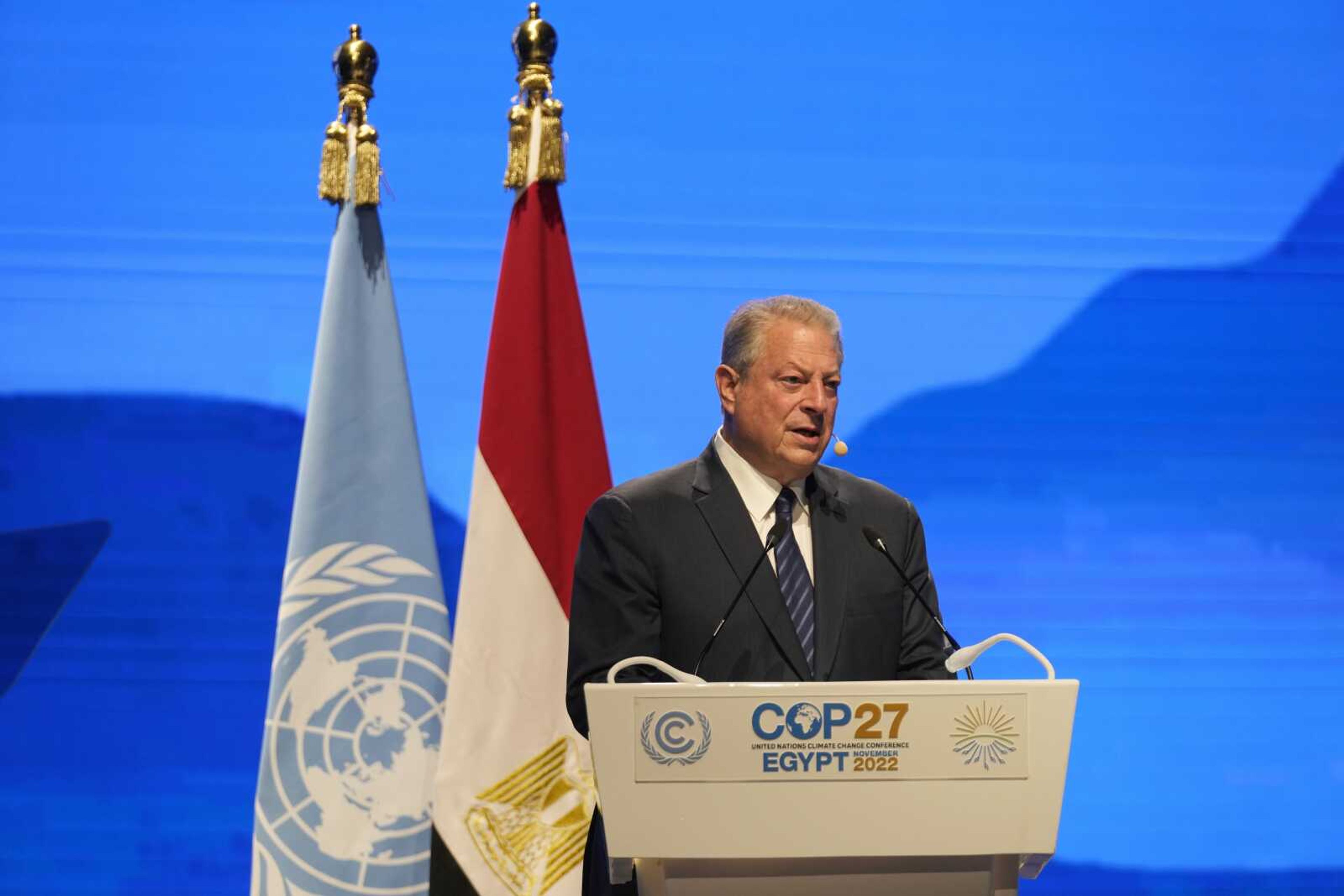 Former U.S. Vice President Al Gore speaks during a session at the COP27 U.N. Climate Summit, Wednesday, Nov. 9, 2022, in Sharm el-Sheikh, Egypt. (AP Photo/Peter Dejong)