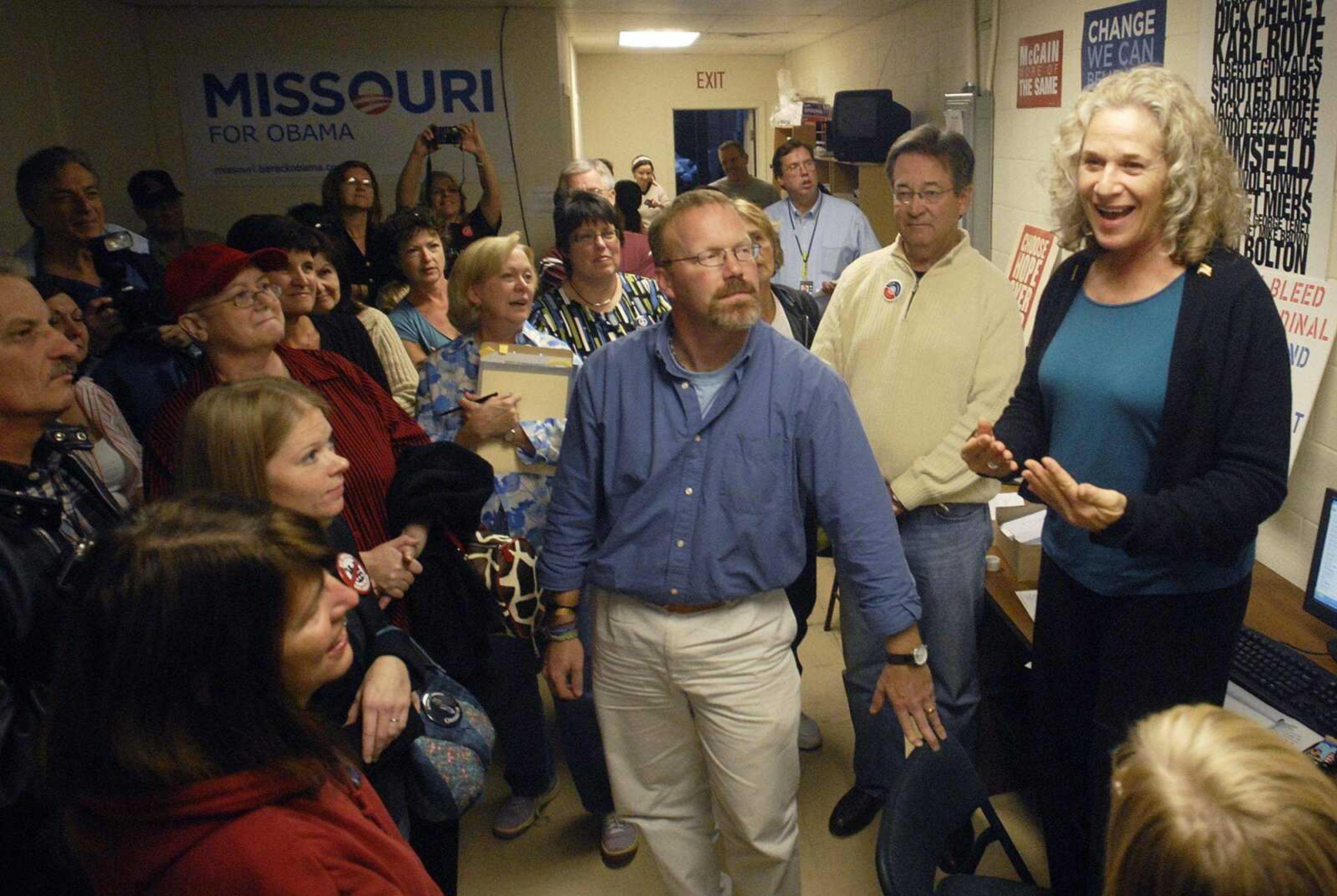 CHUCK WU ~ cwu@semissourian.com
Carole King speaks to supporters of Democratic presidential candidate Barack Obama on Wednesday at the Obama headquarters in Cape Girardeau.