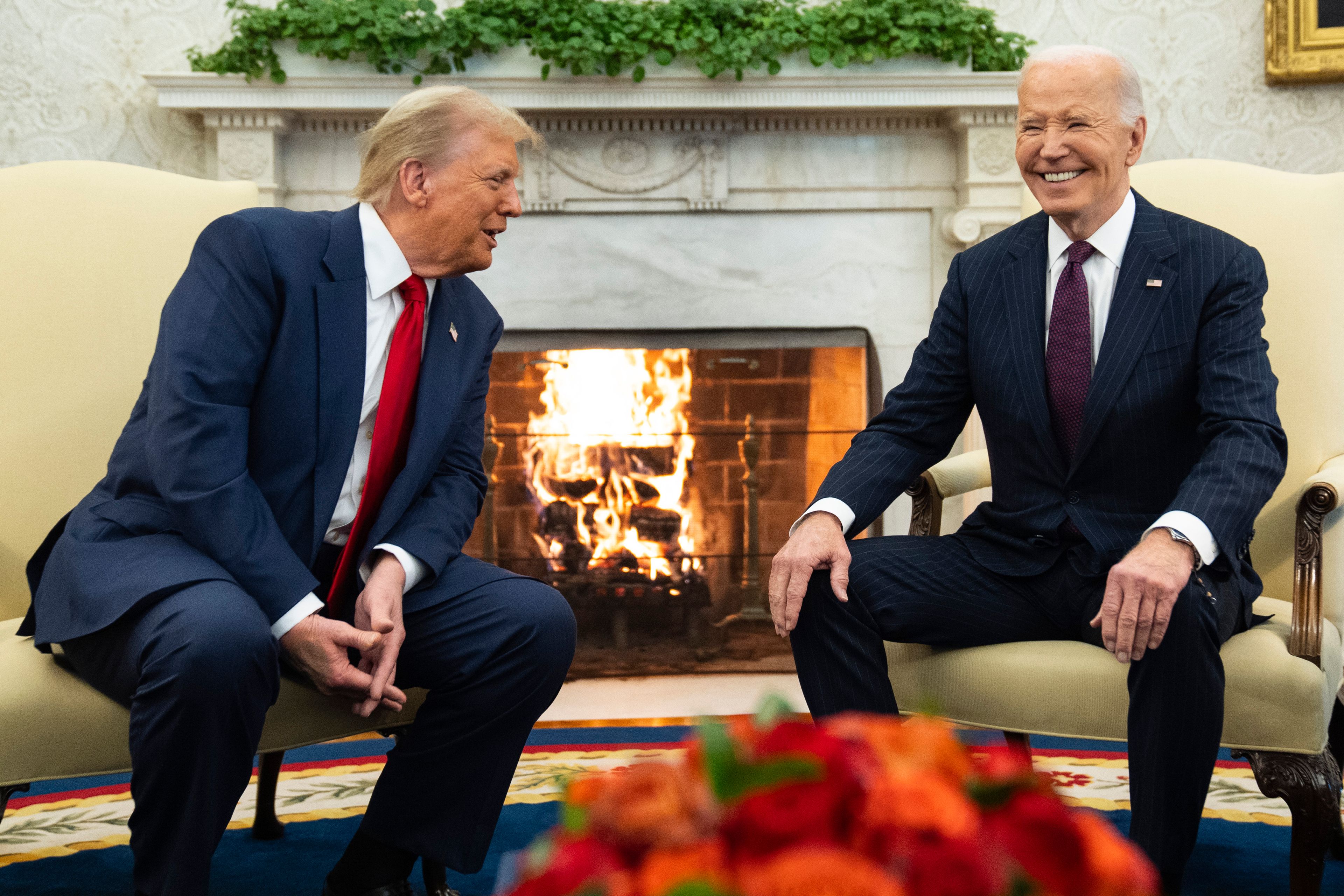 President Joe Biden, right, meets with President-elect Donald Trump in the Oval Office of the White House, Wednesday, Nov. 13, 2024, in Washington. (AP Photo/Evan Vucci)