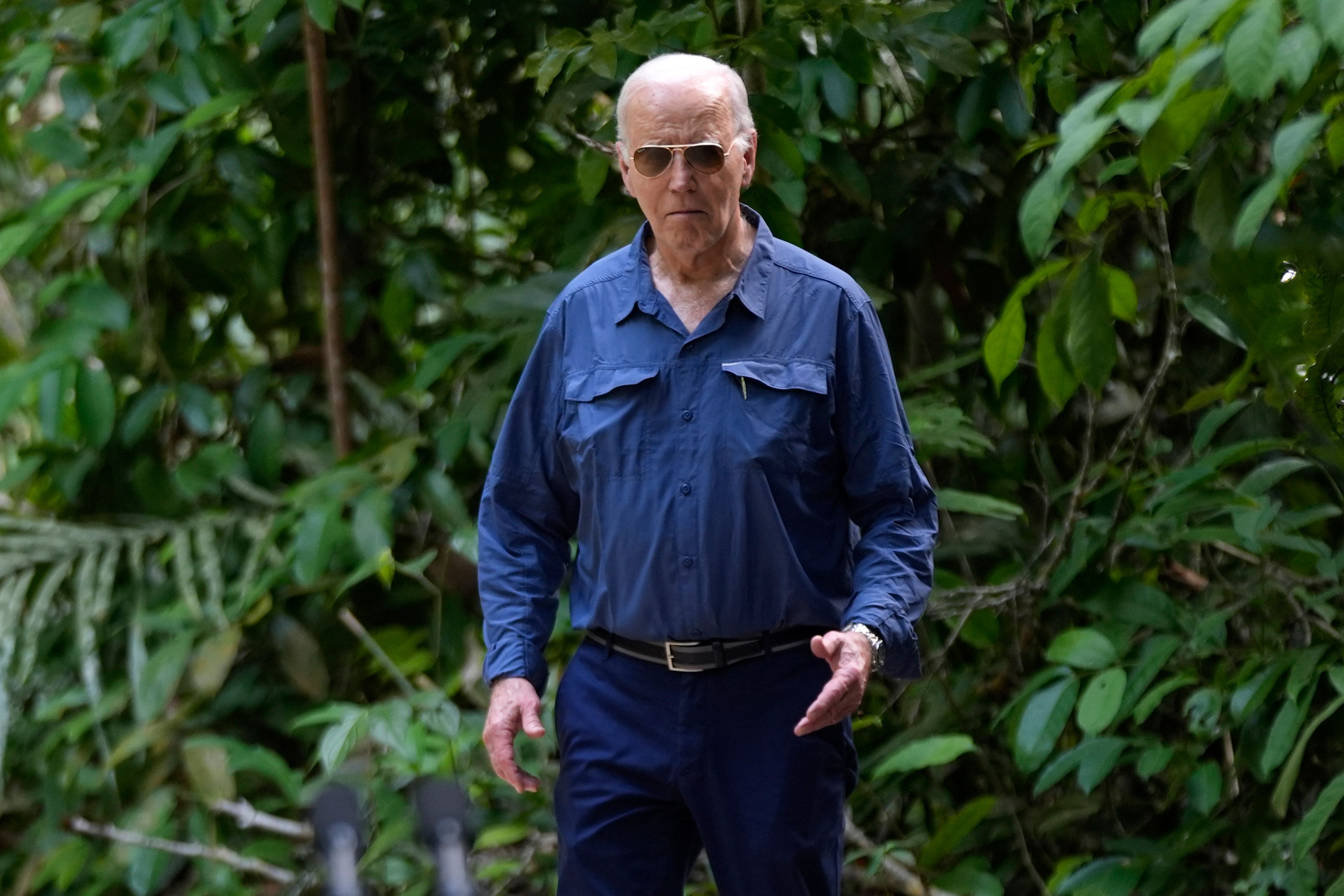 President Joe Biden walks to speak following a tour of the Museu da Amazonia, Sunday, Nov. 17, 2024, in Manaus, Brazil. (AP Photo/Manuel Balce Ceneta)