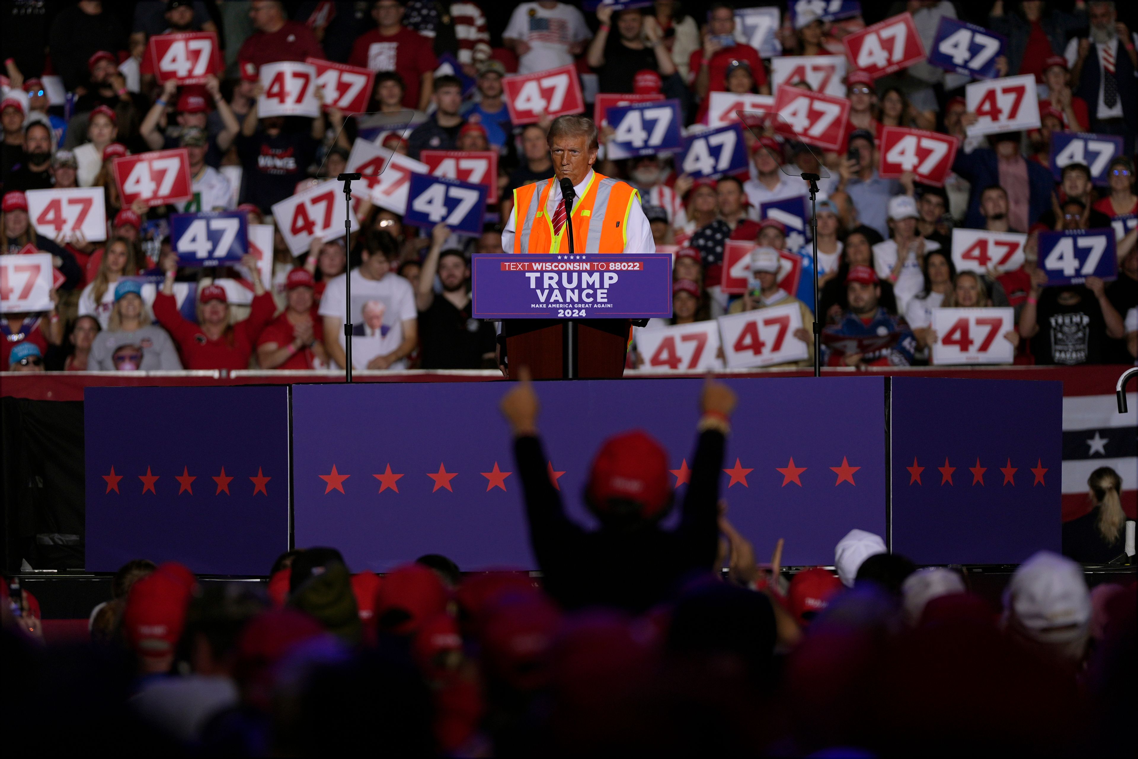 Republican presidential nominee former President Donald Trump speaks during a campaign rally at Resch Center, Wednesday, Oct. 30, 2024, in Green Bay, Wis. (AP Photo/Julia Demaree Nikhinson)