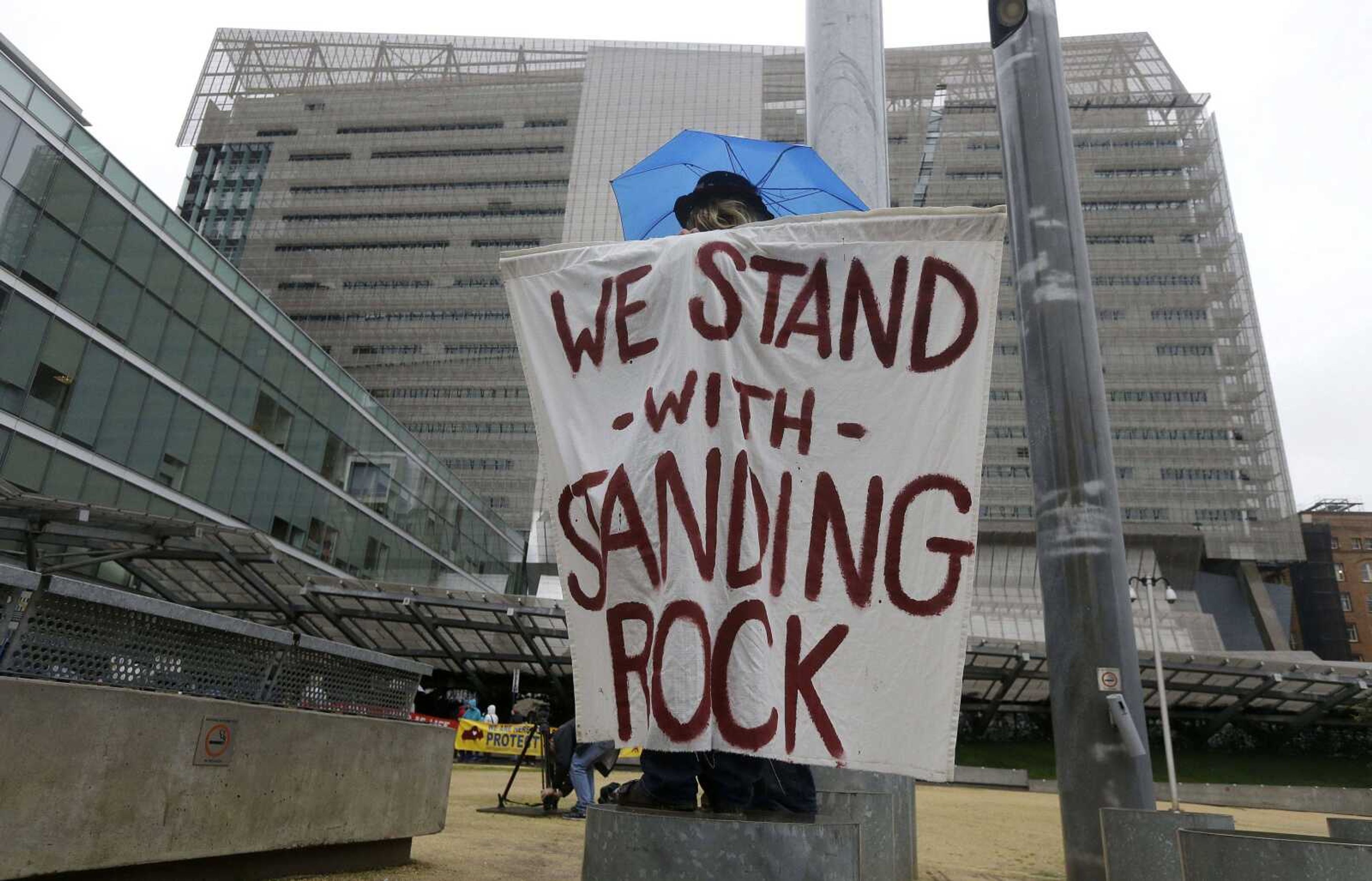 Opponents of the Dakota Access oil pipeline protest Wednesday at the San Francisco Federal Building in San Francisco.