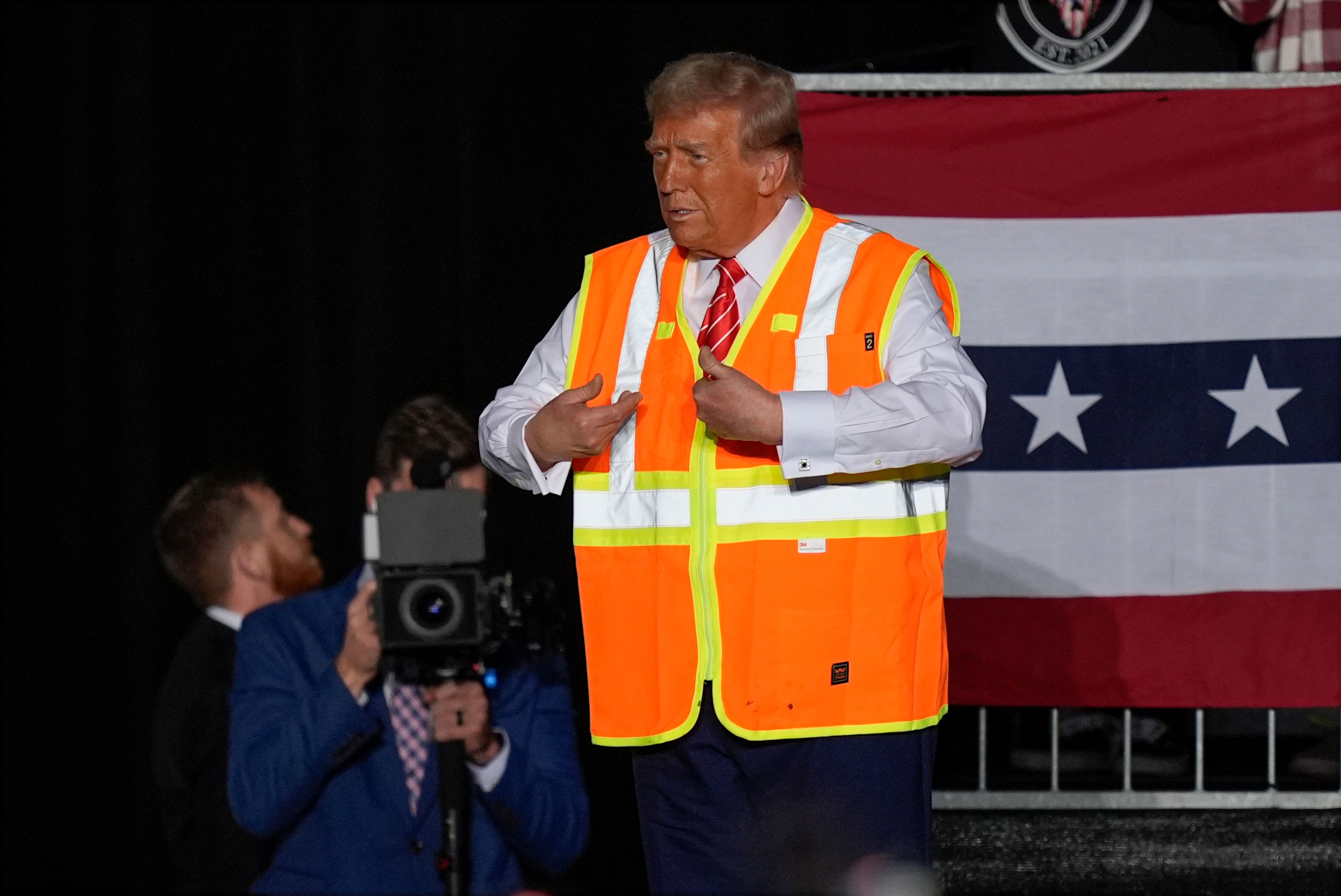 Republican presidential nominee former President Donald Trump arrives at a campaign rally at the Resch Center, Wednesday, Oct. 30, 2024, in Green Bay, Wis. (AP Photo/Alex Brandon)