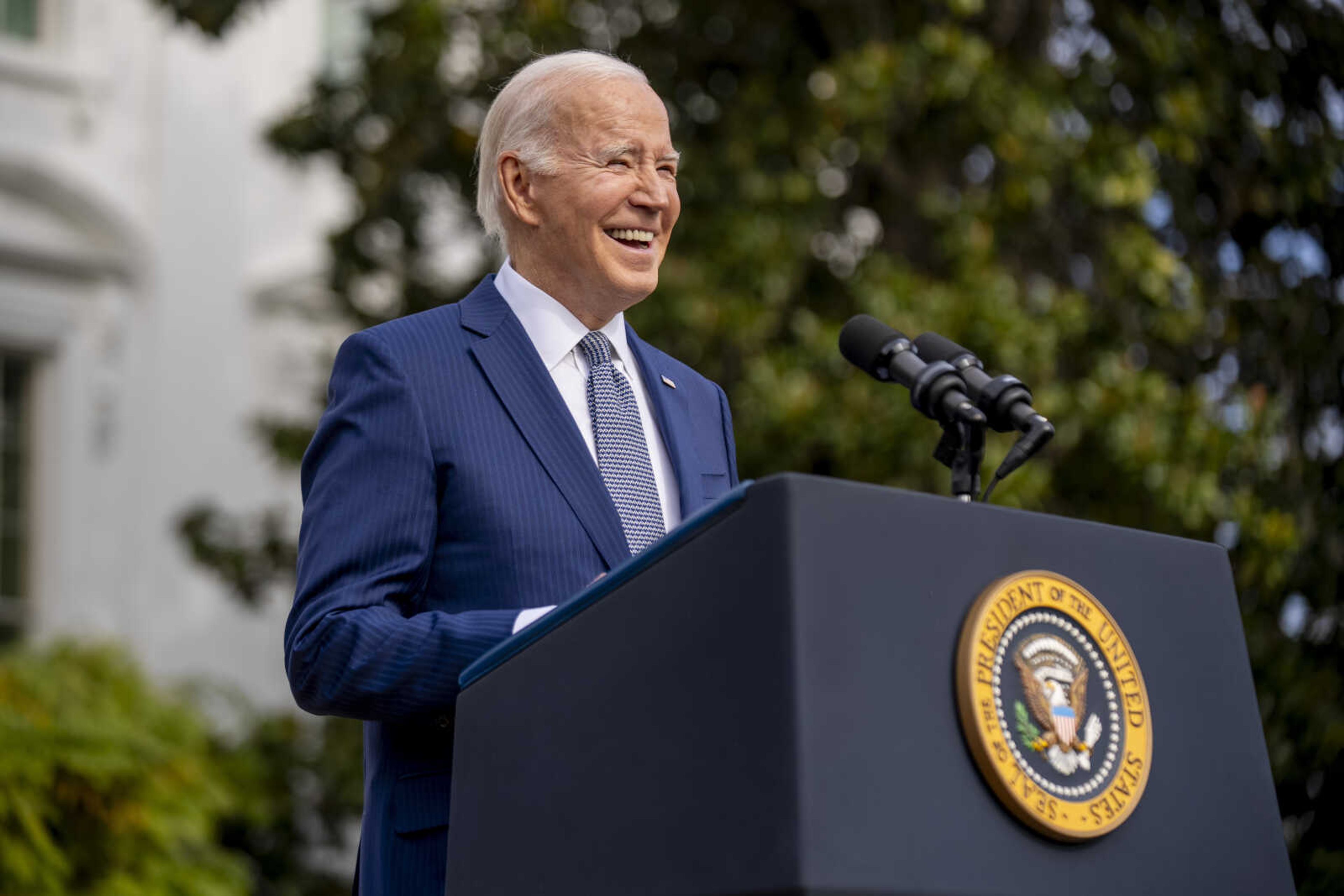 President Joe Biden speaks before pardoning the national Thanksgiving turkeys, Liberty and Bell, at a ceremony on the South Lawn of the White House in Washington, Monday, Nov. 20, 2023. Biden celebrated his 81st birthday on Monday by joking repeatedly about his advanced age. At the same time, the White House is strongly defending his stamina and playing down polling, suggesting that the issue could cost him votes during next year's election. Biden is the oldest president in U.S. history. (AP Photo/Andrew Harnik)