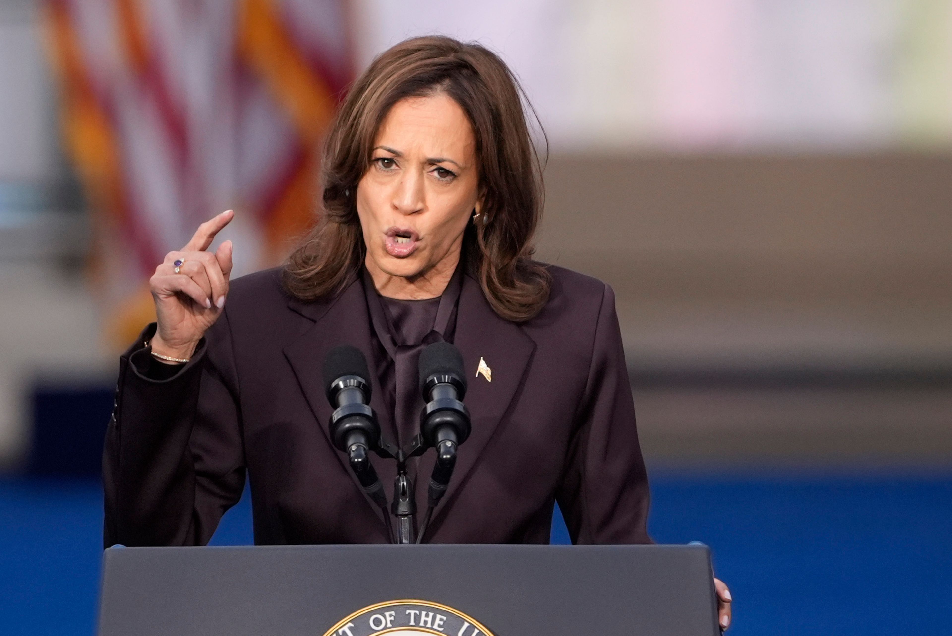 Vice President Kamala Harris delivers a concession speech for the 2024 presidential election on the campus of Howard University in Washington, Wednesday, Nov. 6, 2024. (AP Photo/J. Scott Applewhite)