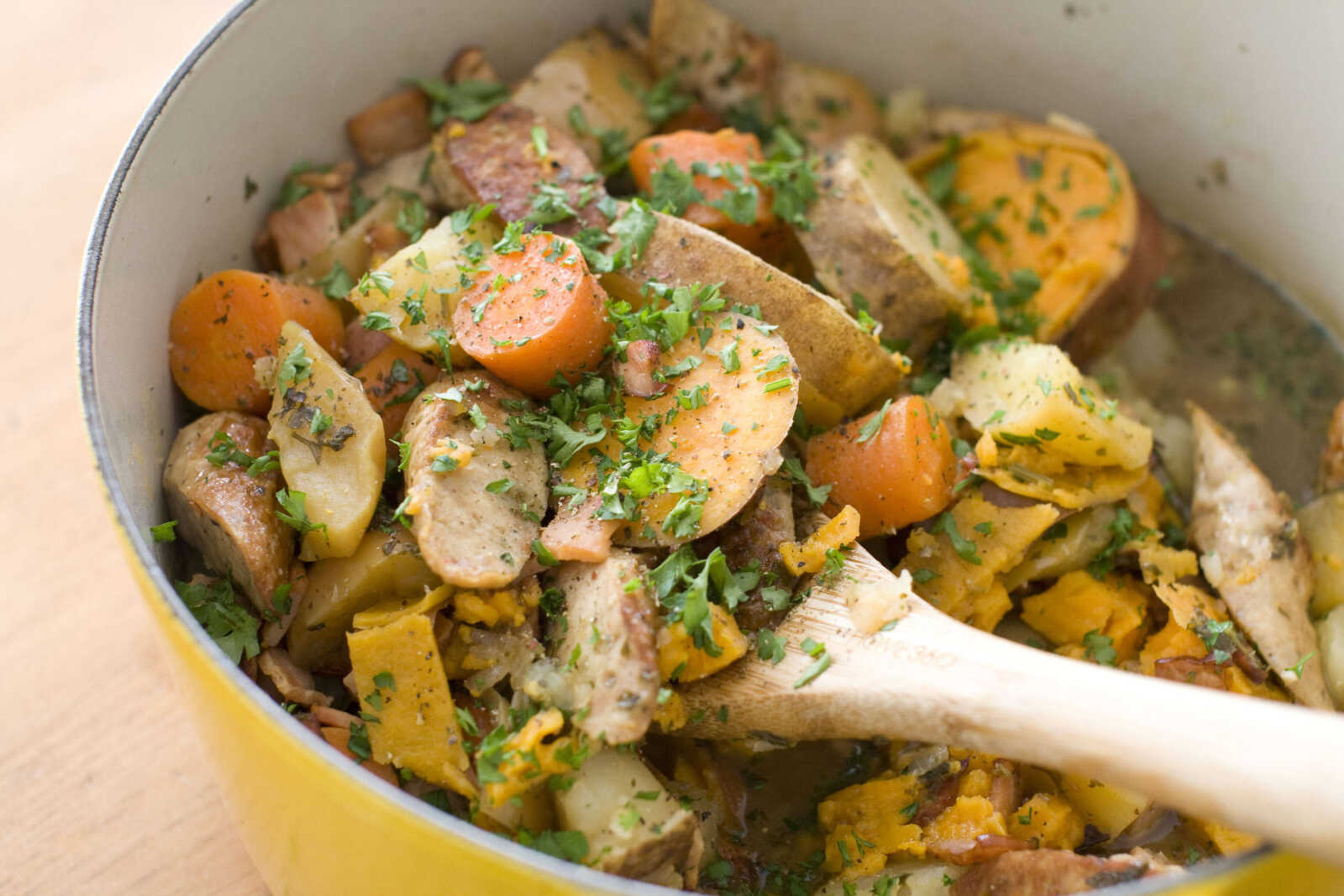 A pot of Dublin coddle, considered one of Ireland's national dishes, is shown. (AP Photo/Matthew Mead)