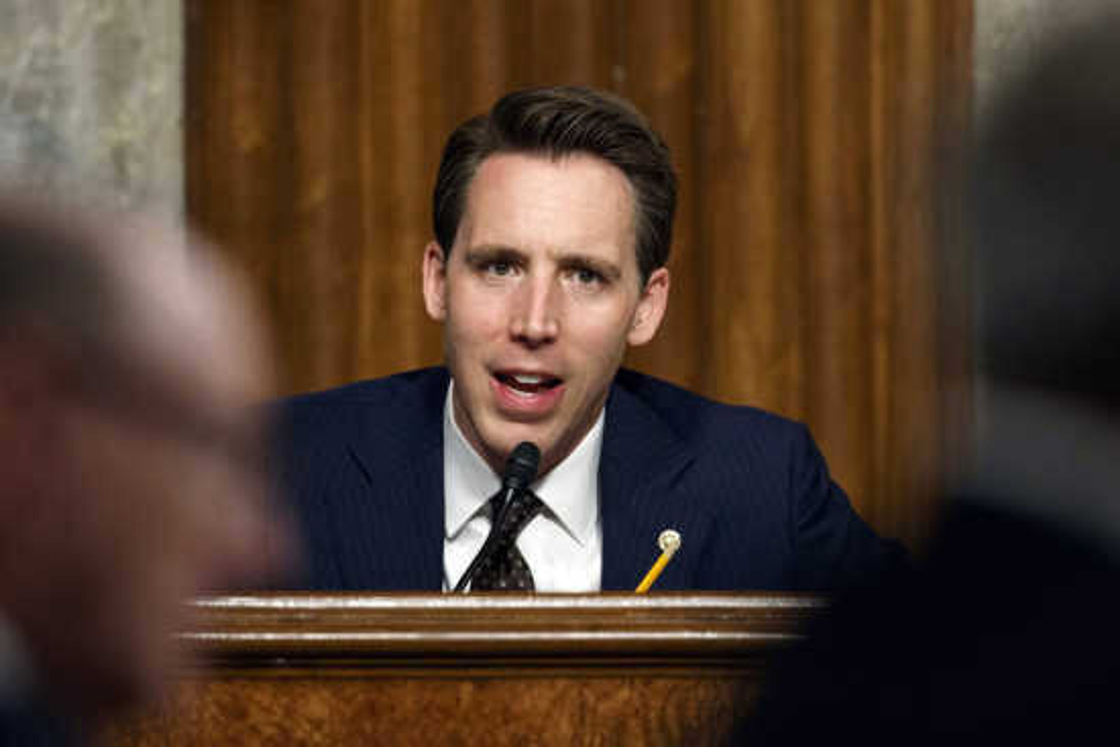 Sen. Josh Hawley, R-Mo., speaks during a Senate Armed Services Committee hearing in 2019. 

