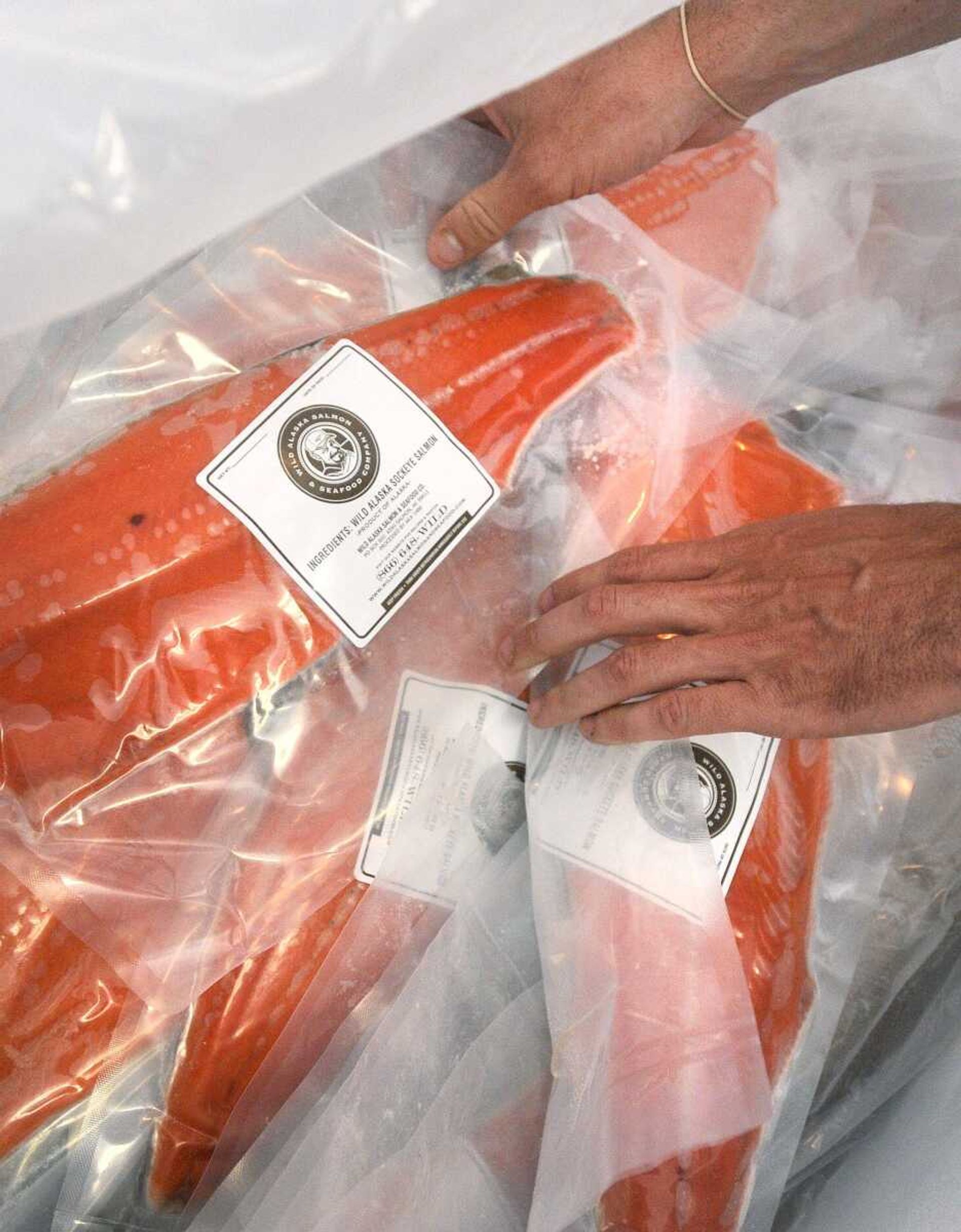 Frozen food from Wild Alaska Salmon and Seafood Co. are shown Thursday at the Cape Girardeau Farmers Market.