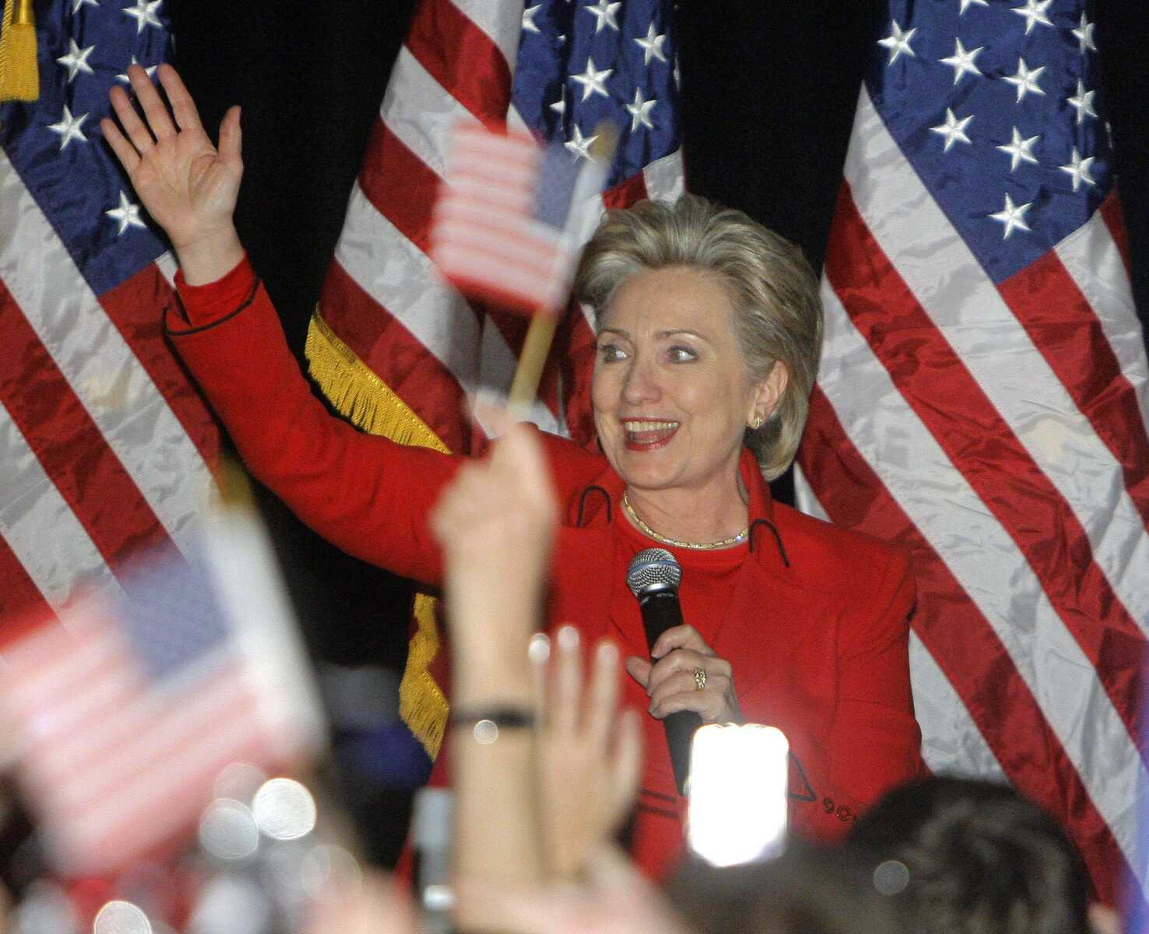 Democratic presidential hopeful Sen. Hillary Rodham Clinton, D-N.Y., celebrated her victory in the Democratic Nevada caucus Saturday at the Planet Hollywood Hotel and Casino in Las Vegas. (Jae C. Hong ~ Associated Press)