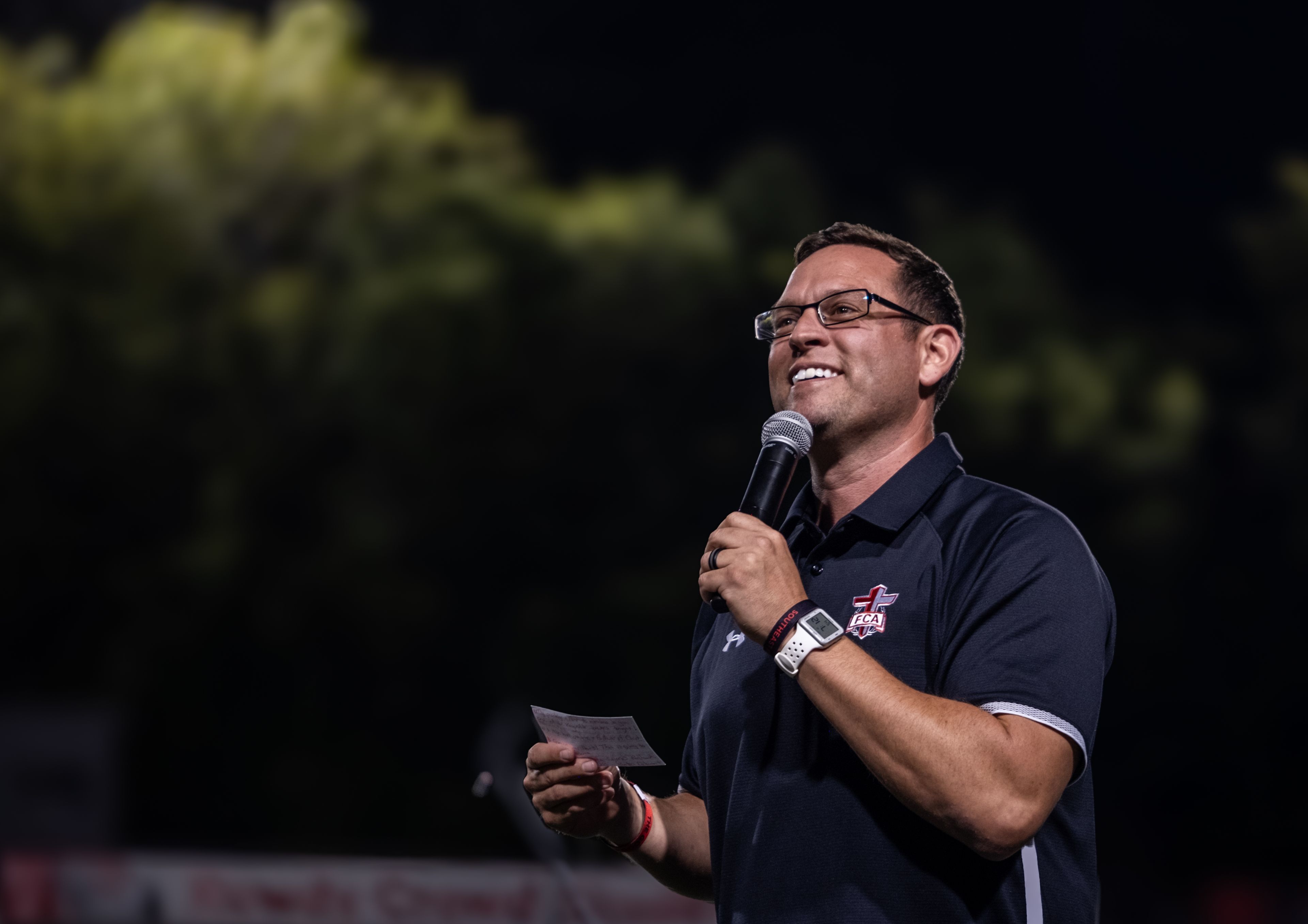 Mike Vipperman of Malden kicks off the night as an ambassador for the Fellowship of Christian Athletes (FCA).
