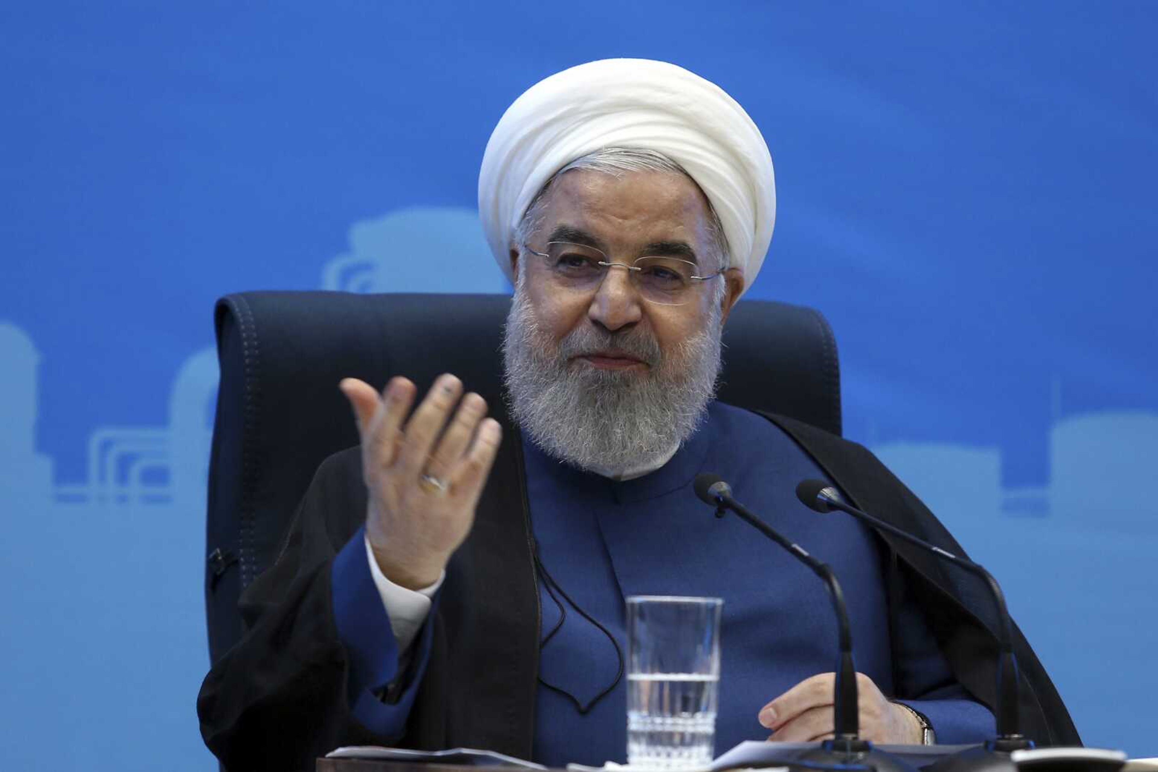 President Hassan Rouhani of Iran speaks in a meeting Sunday during his provincial tour to the North Khorasan. Rouhani said the country is ready to negotiate with the United States if Washington lifts its economic sanctions.