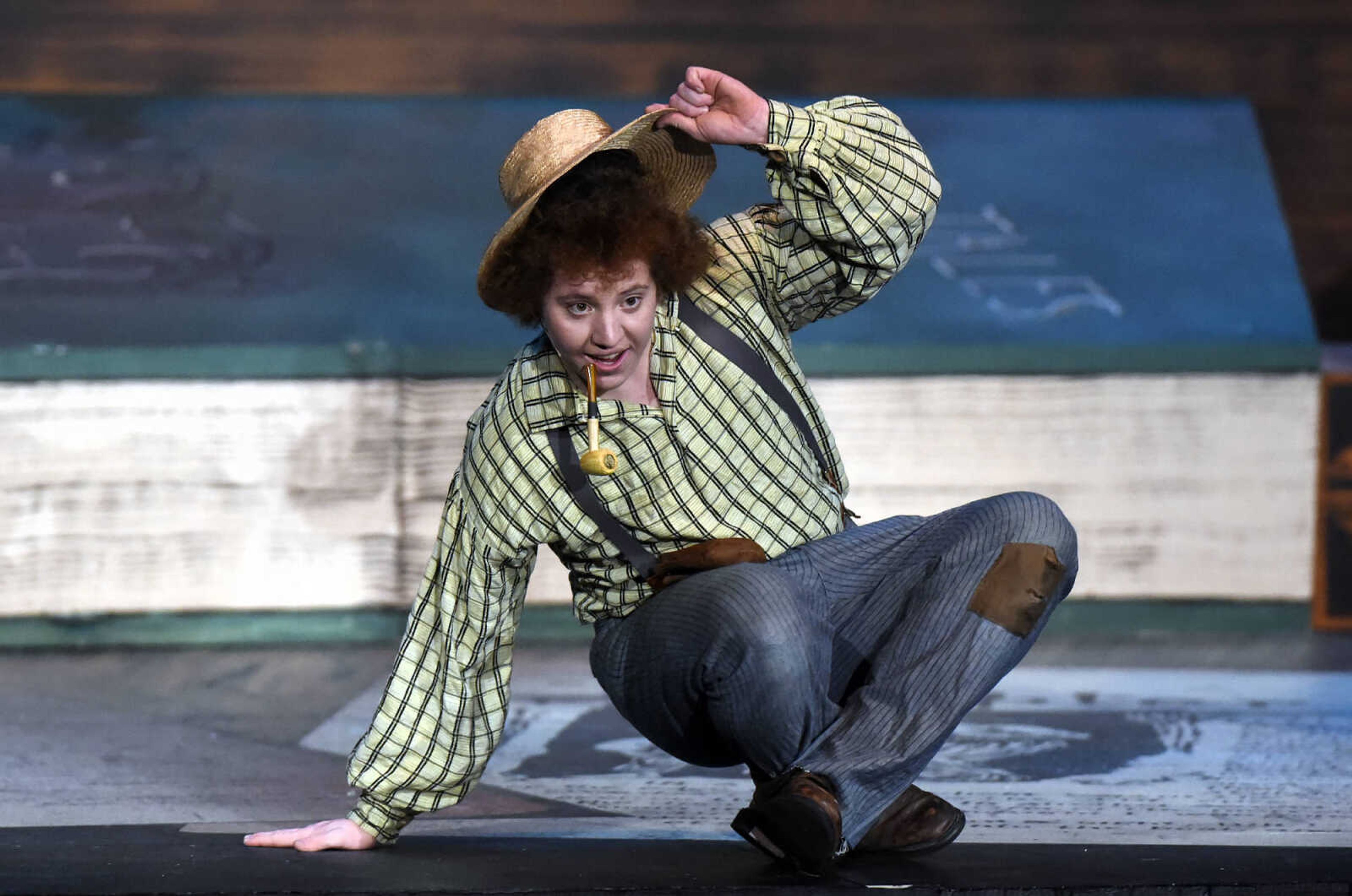 Huckleberry Finn, played by Nicholas Kuchem, takes a seat during The Conservatory of Theatre and Dance's production of "Big River: The Adventures of Huckleberry Finn" on Wednesday, Feb. 22, 2017, at Southeast Missouri State University's River Campus. The show runs through Sunday.