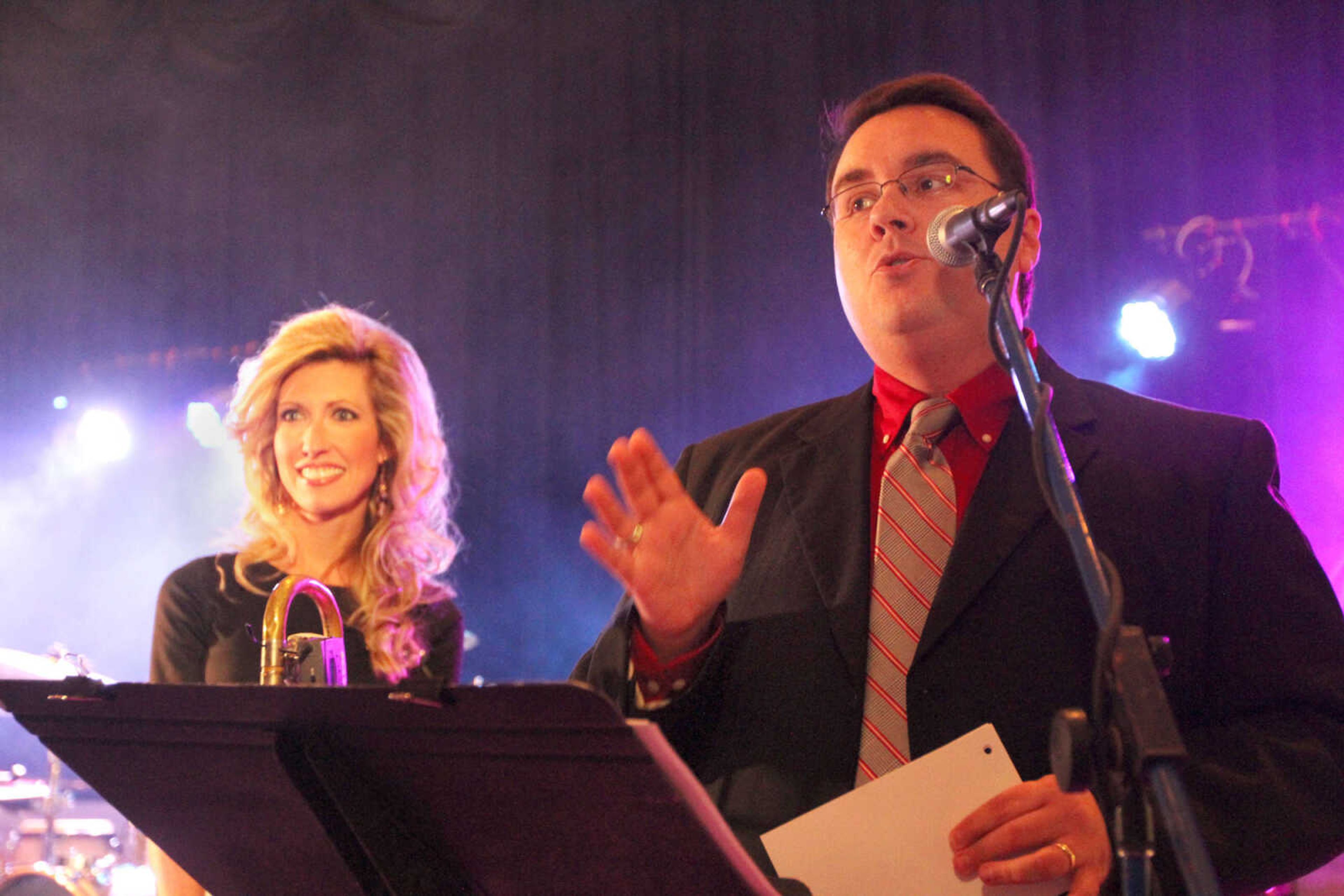 GLENN LANDBERG ~ glandberg@semissourian.com


Master of ceremonies, Bob Clubbs, and director of the Jackson R-2 Foundation, Merideth Pobst greet patrons at the start of the Red and Black Affair benefit for the Jackson R-2 Foundation Saturday, Feb. 7, 2015 at the Arena Building.