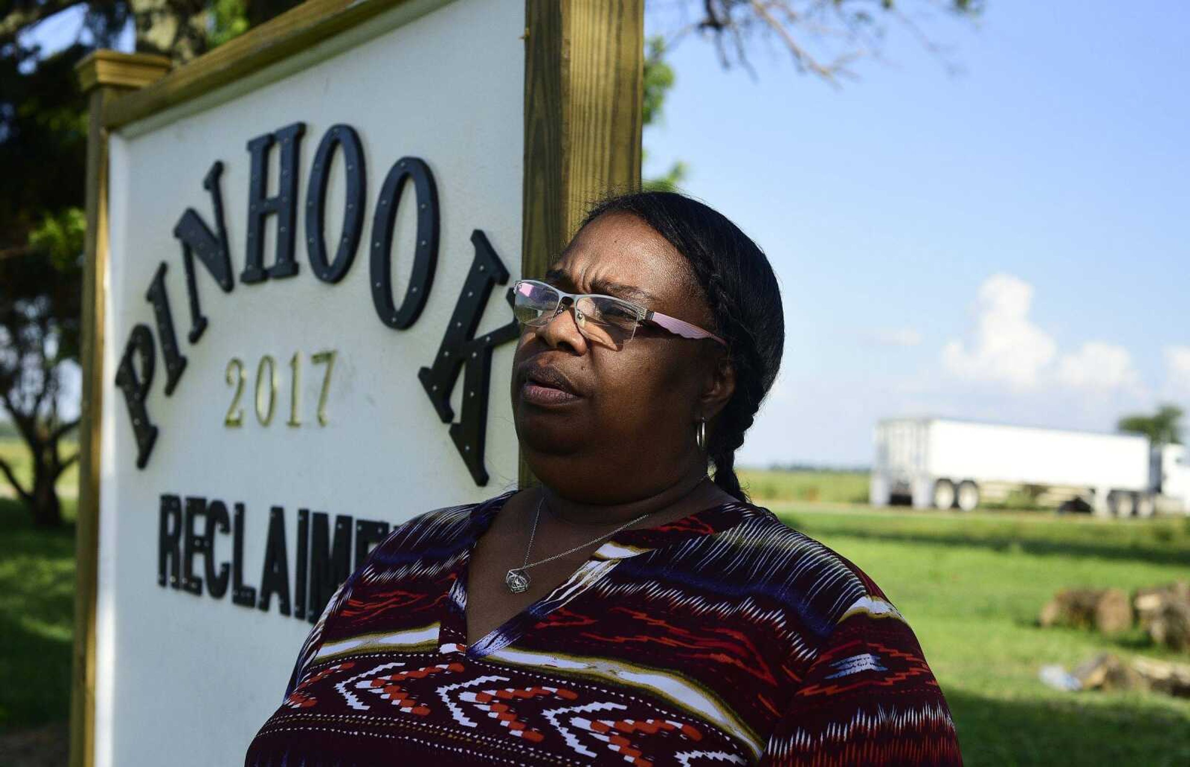 Former Pinhook chairwoman Debra Robinson Tarver stands Monday in the now-vacant Mississippi County town she called home for the majority of her life. Pinhook, Missouri was destroyed in 2011 when the US Army Corps of Engineers intentionally breached the Birds Point Levee to relieve flooding by the Mississippi River elsewhere.