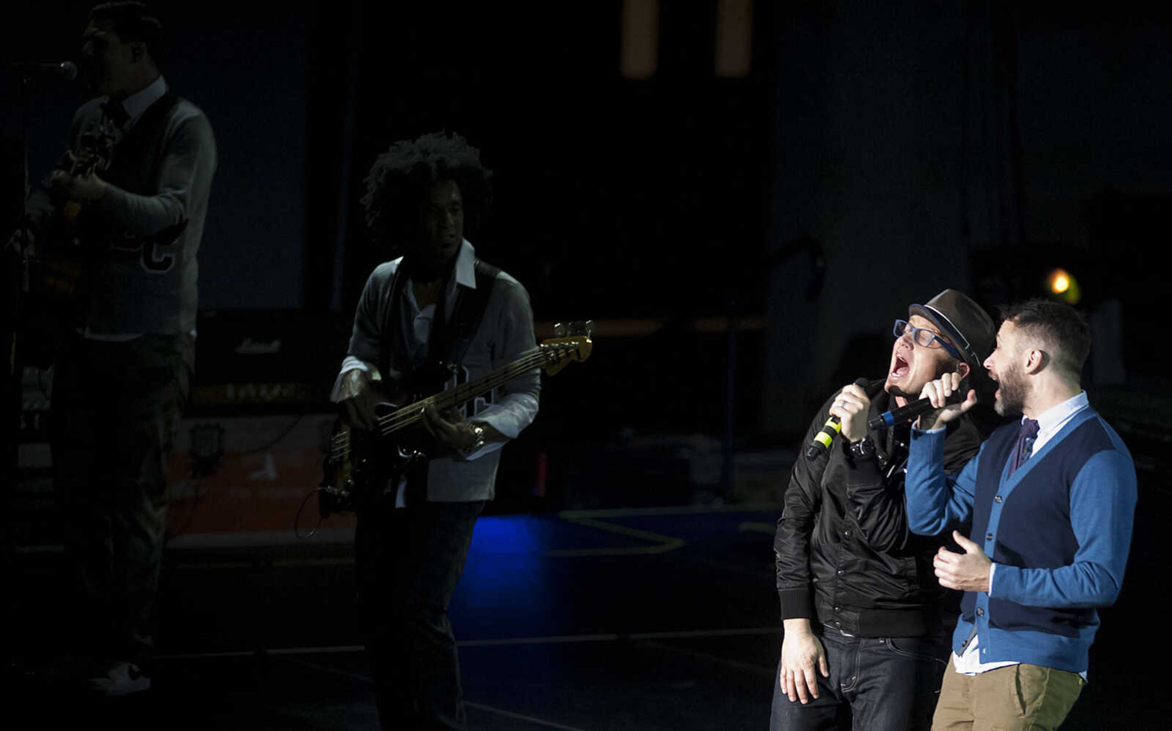 TobyMac, left, and Brandon Heath performs as part of the Hits Deep Tour Friday, Dec. 13, at the Show Me Center in Cape Girardeau. The Christian rapper, whose given name is Toby McKeehan, has sold 11 million  albums and won six Grammy awards in his career.