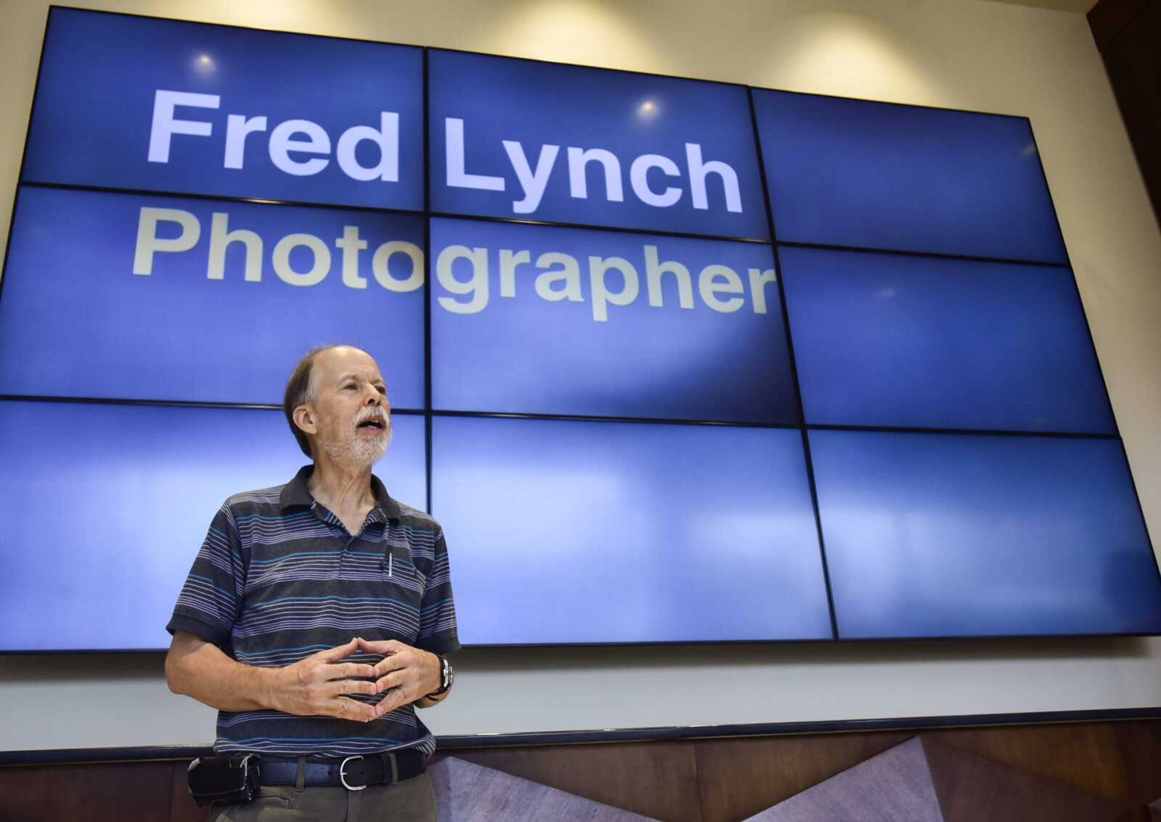 Fred Lynch speaks to guests at his retirement party Friday, Aug. 24, 2018 in the Bullpen at the Rust Center for Media in Cape Girardeau.