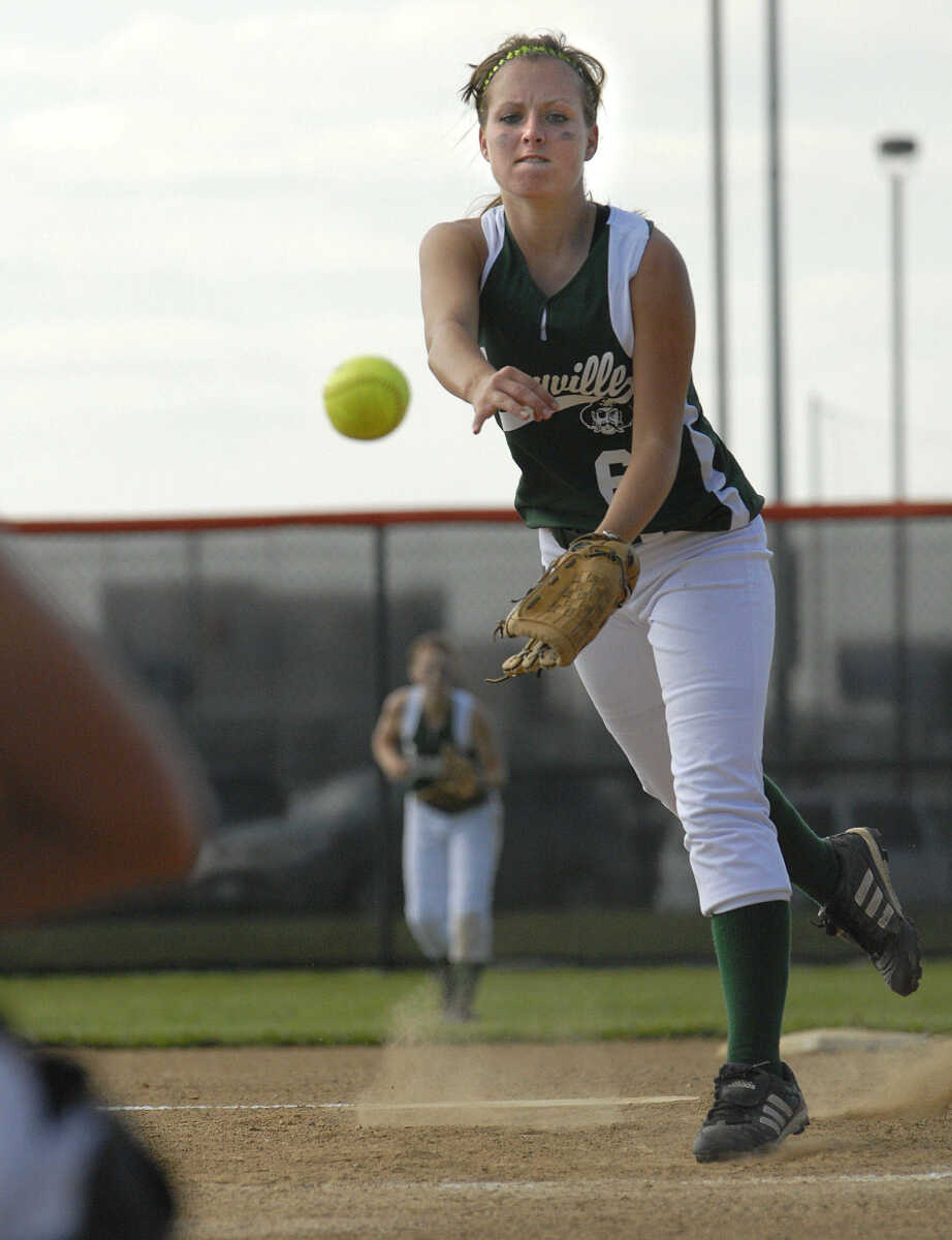 FRED LYNCH ~ flynch@semissourian.com
Perryville's Casey Hotop delivers a pitch to a Central batter Monday at Central.