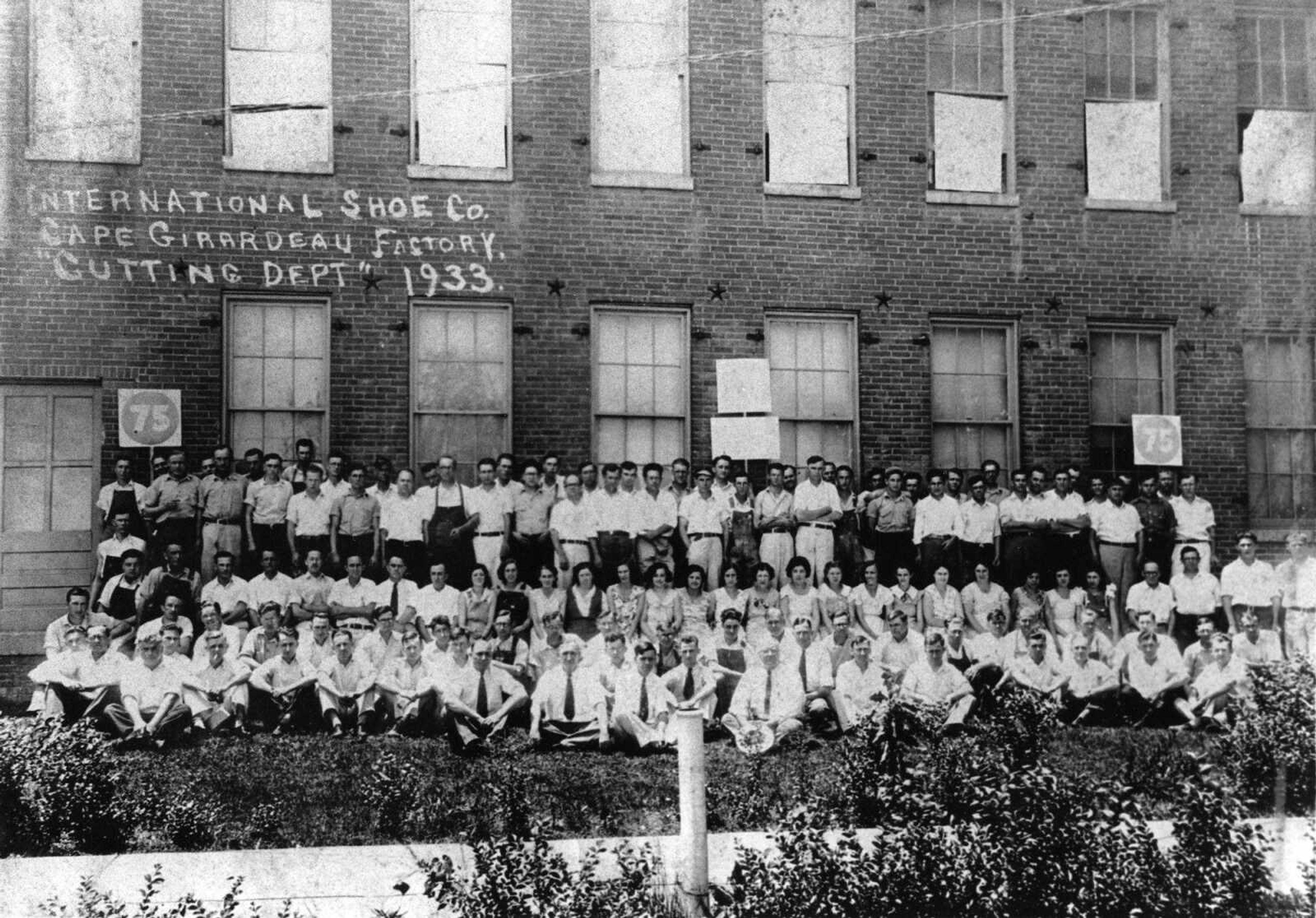 Employees of the cutting department of International Shoe Co., North Main Street, 1933.