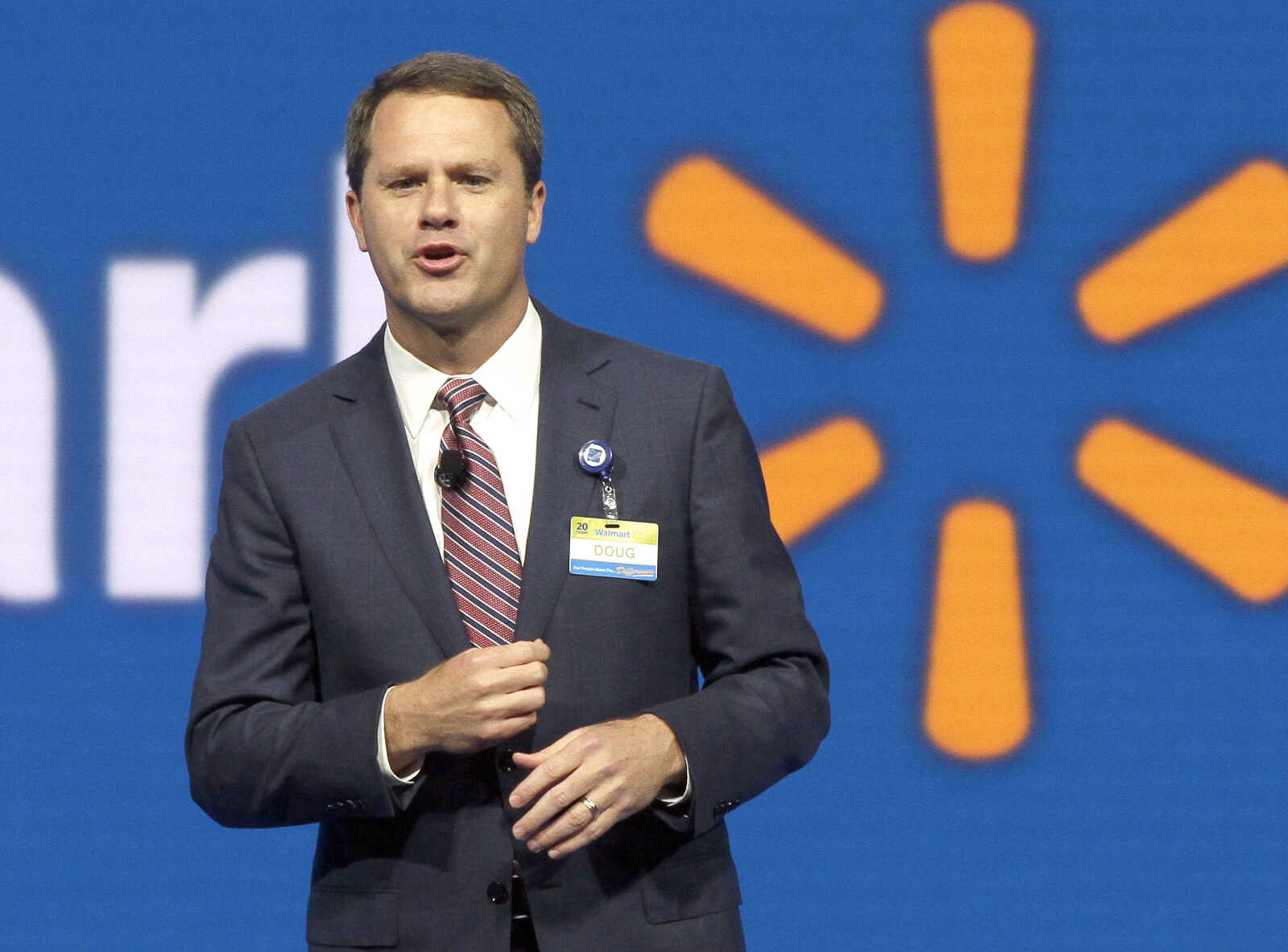 Wal-Mart Store Inc. chief executive officer Doug McMillon speaks at the Wal-Mart shareholder meeting June 5 in Fayetteville, Arkansas. (Danny Johnston ~ Associated Press file)