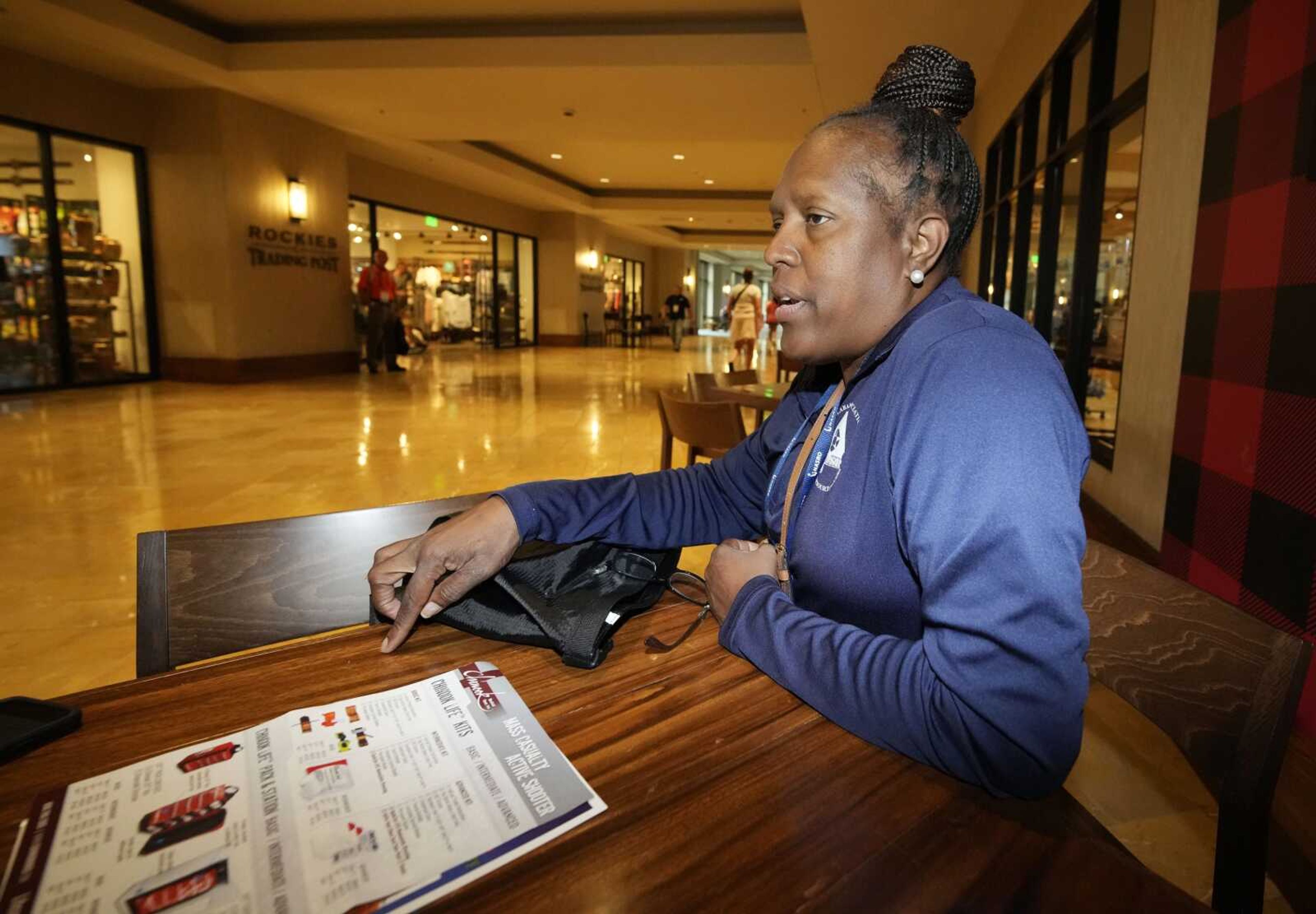 Student resource officer Lt. Sandra F. Calloway-Crimm, from the Valley School District in Valley, Alabama, discusses her job while attending a convention July 5 in Denver.