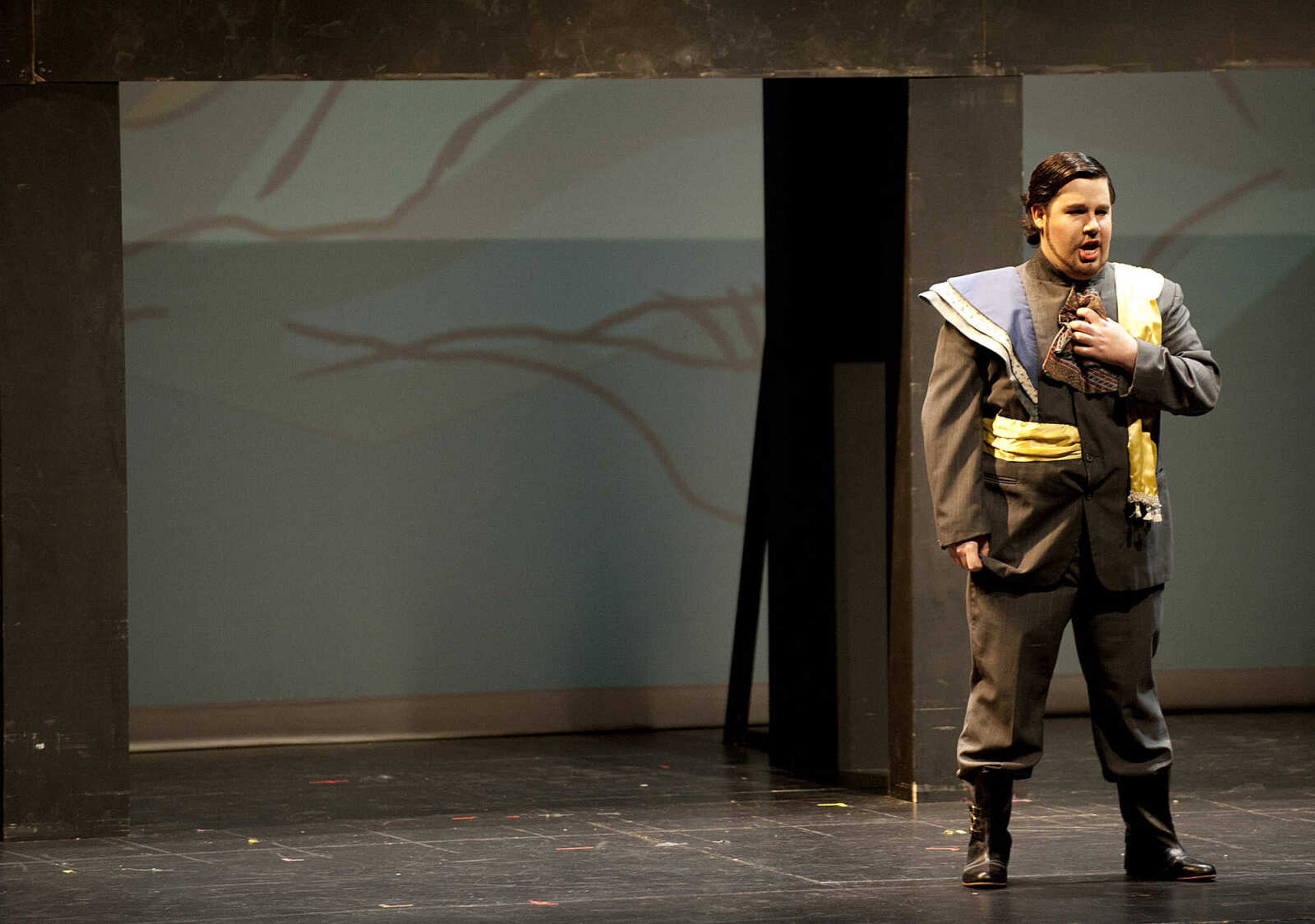 Andrew Thomas performs as Prince Tamino during the Southeast Missouri State University Department of Music's production of "The Magic Flute," Saturday, Feb. 1, at the Bedell Performance Hall. Southeast's production of the opera, by Wolfgang Amadeaus Mozart, has dialog in English while the songs are sung in the original German and features guest artist Alba Cancel.