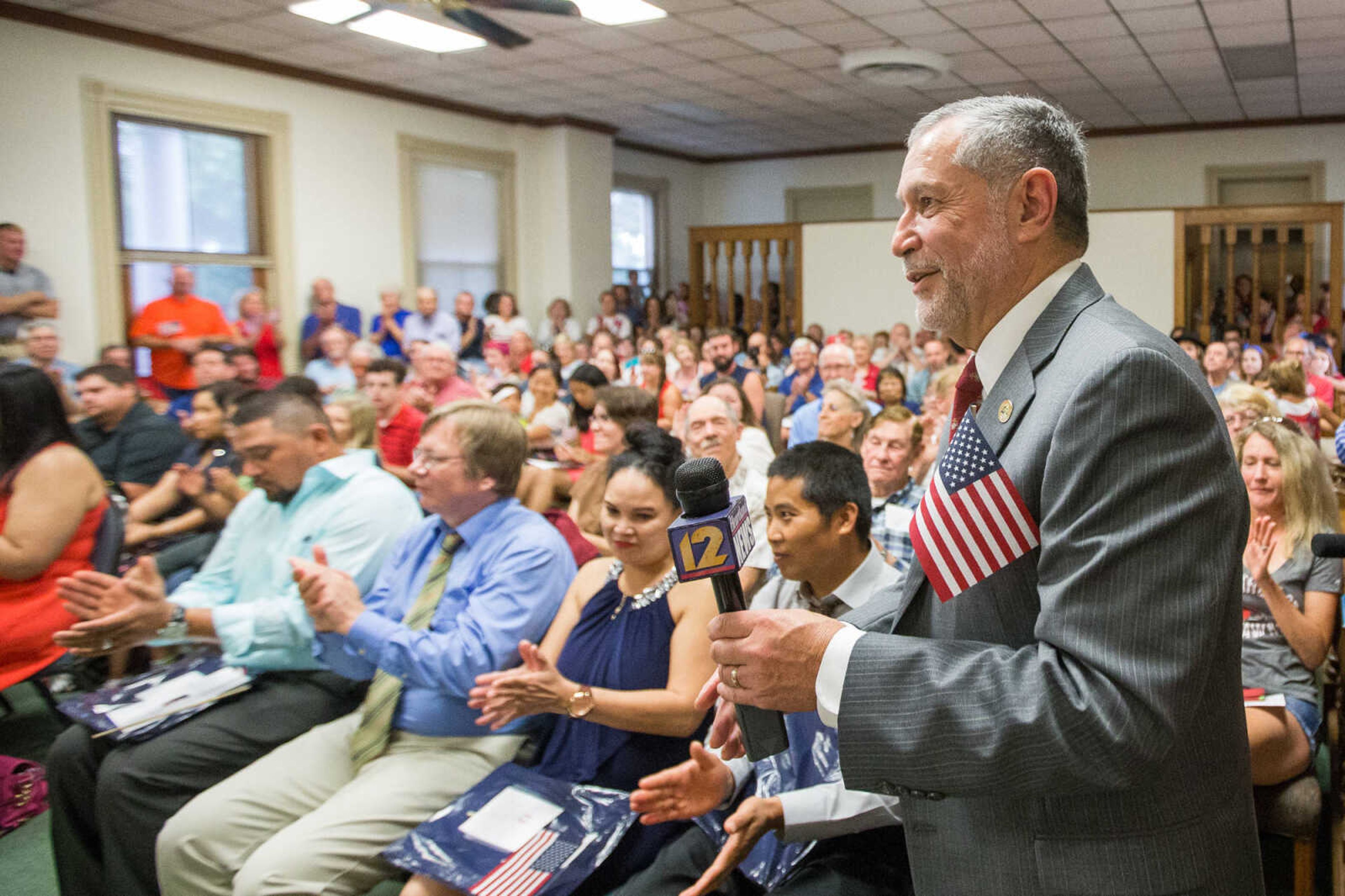 GLENN LANDBERG ~ glandberg@semissourian.com


Southeast Missouri State University president Carlos Vargas-Aburto delivers remarks after being sworn in as a U.S. citizen during a naturalization ceremony Monday, July 4, 2016 at the Common Pleas Courthouse in Cape Girardeau.