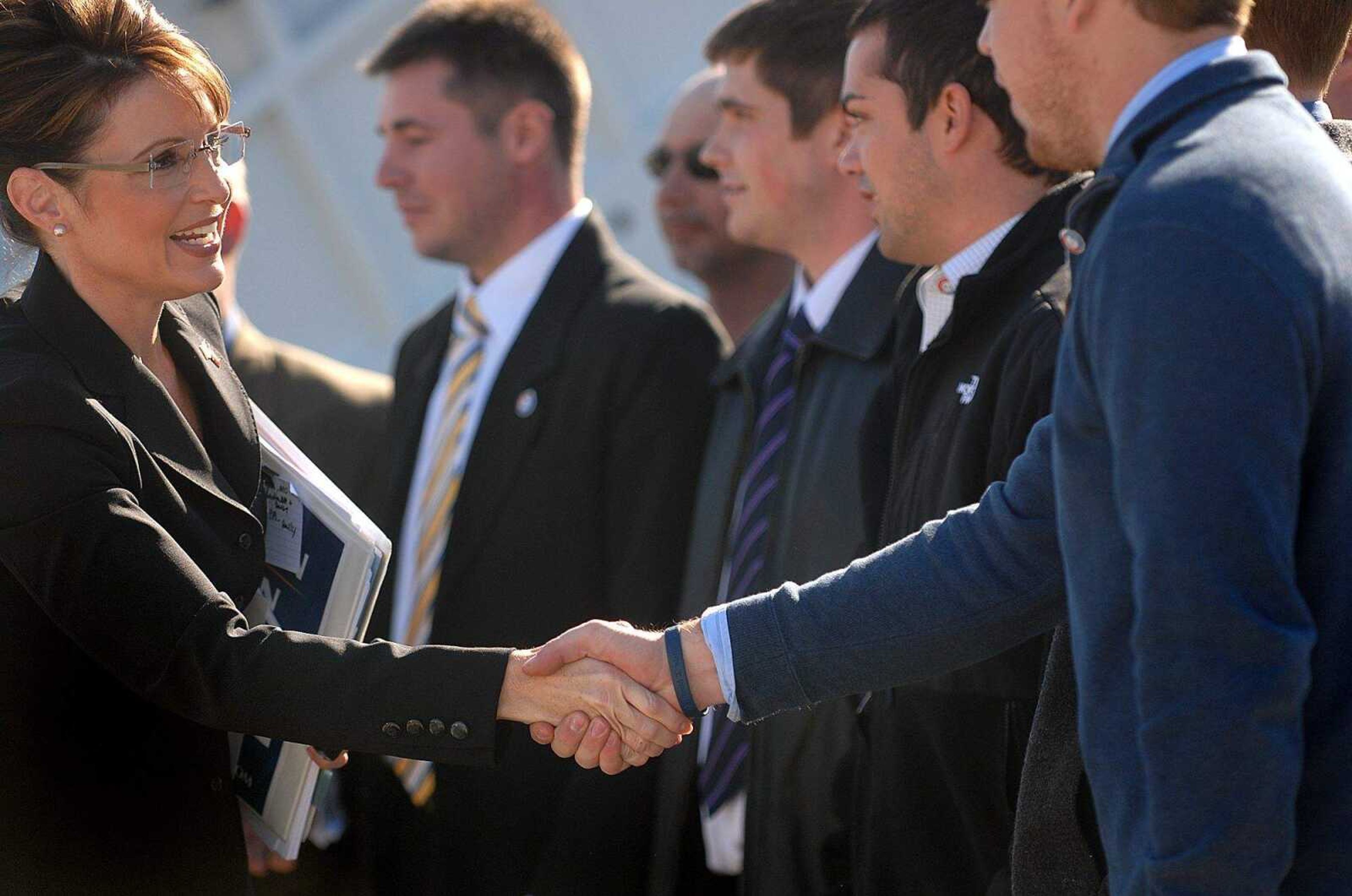 AARON EISENHAUER ~ aeisenhauer@semissourian.com
Sarah Palin greets members SEMO's College Republicans organization.