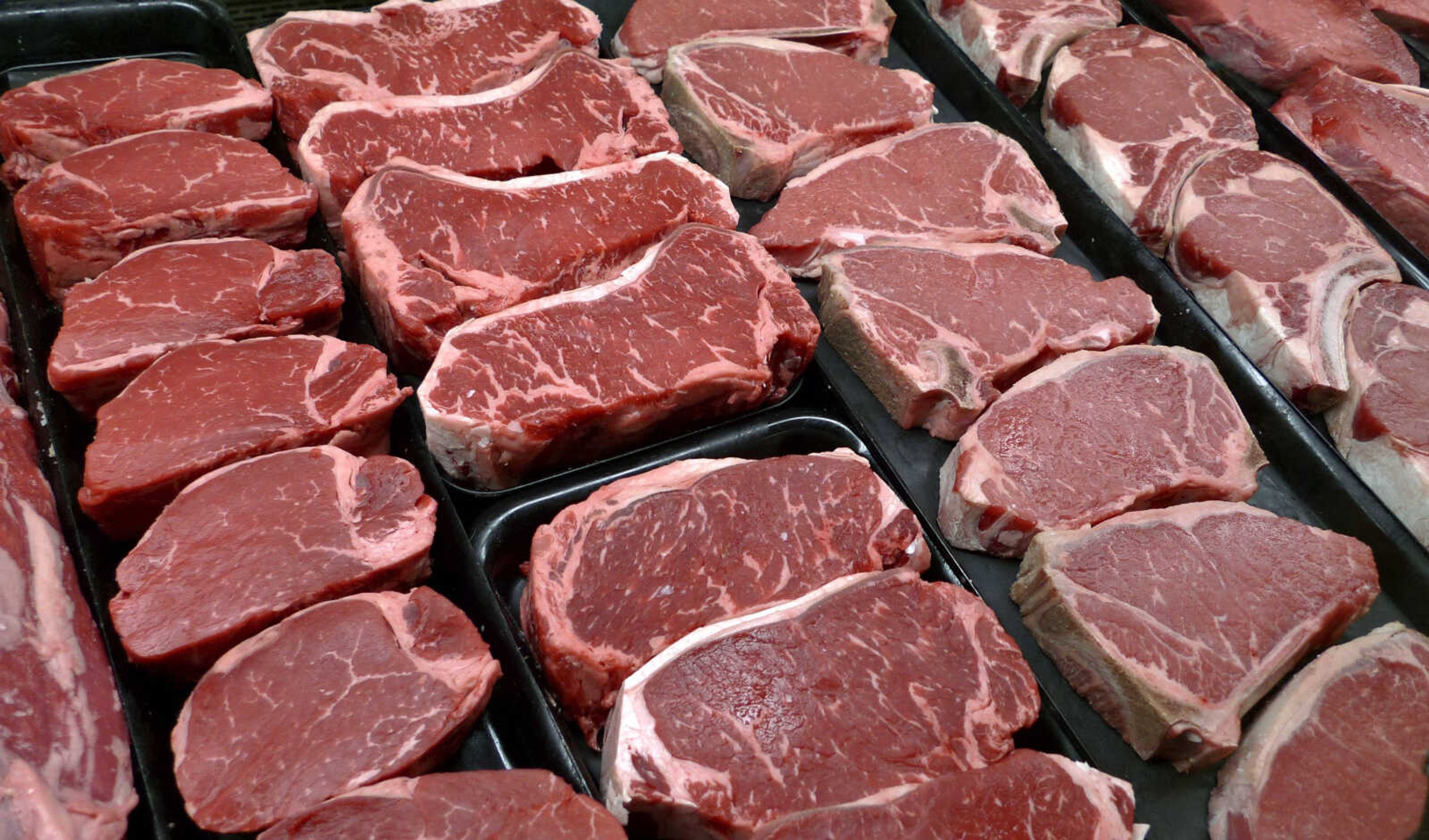 Steaks and other beef products are displayed for sale at a grocery store Jan. 18, 2010, in McLean, Virginia. Americans may not have to cut back on eggs and salt as much as they once thought. And eating lean meat is still OK. But watch the added sugars _ especially the sugary drinks. The Obama administration's new dietary guidelines, released Thursday, back off the strictest sodium rules included in the last version, while still complaining that Americans consume too much salt. (J. Scott Applewhite)