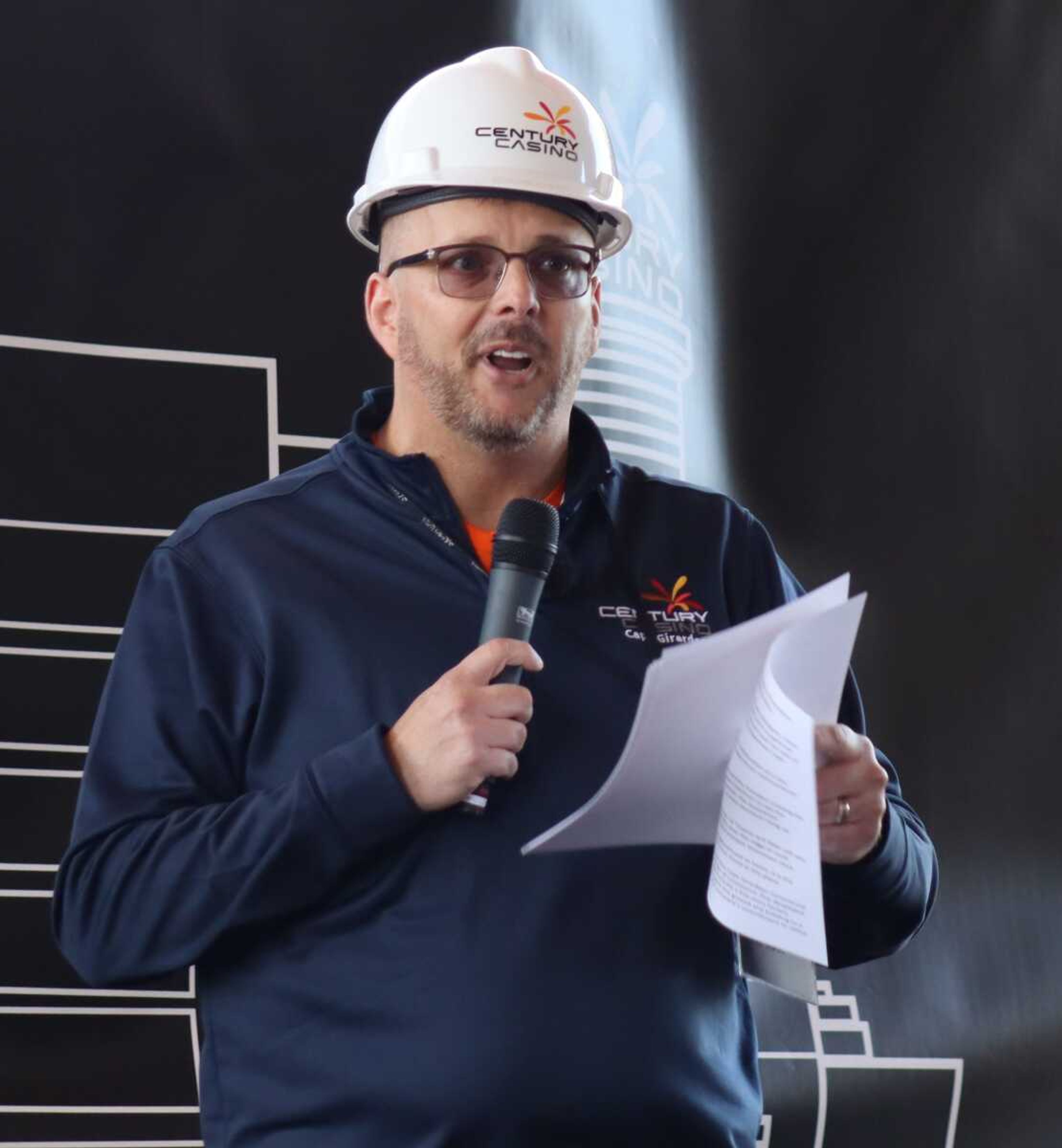 Lyle Randolph, general manager of Century Casino Cape Girardeau, speaks during Thursday's groundbreaking for the casino's new downtown hotel. Boasting a "single load" concept for most of its 69 rooms, the hotel is expected to be completed around Christmas 2023.