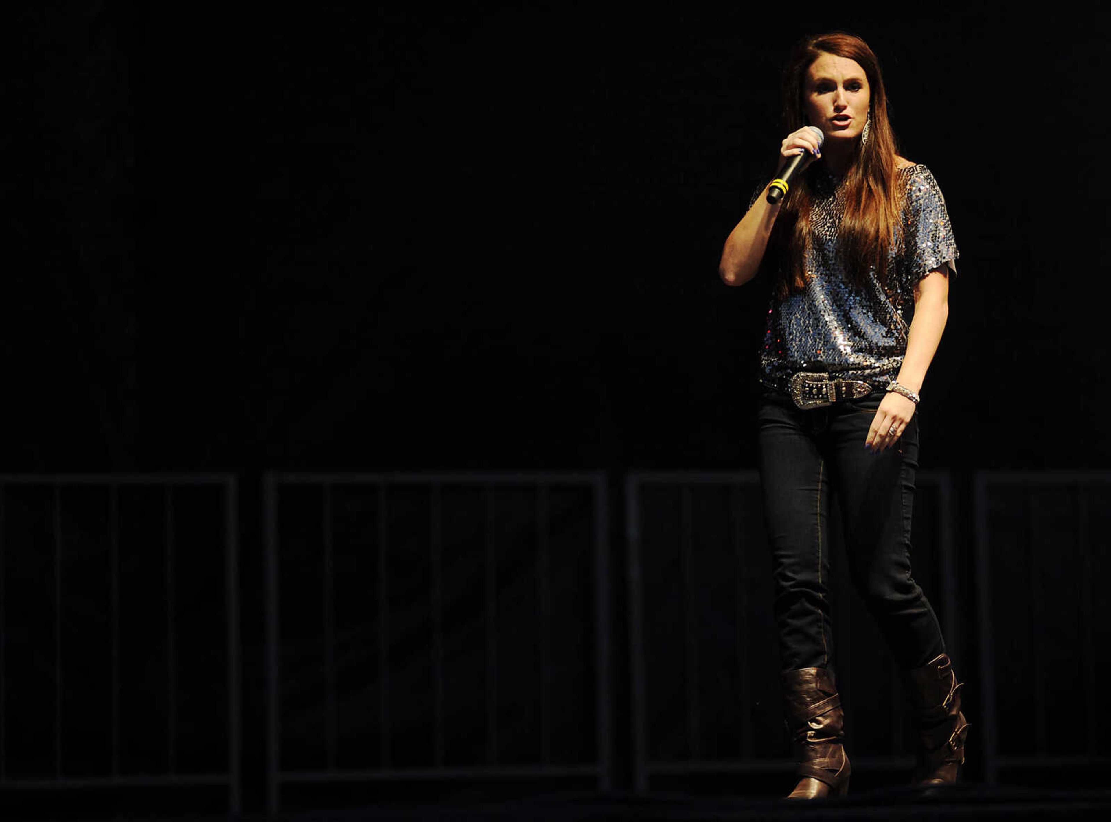 Haley Morris of Marble Hill performs in the finals 2012 Heartland Idol competition at at the SEMO District Fair Wednesday, September 12, at Arena Park in Cape Girardeau.