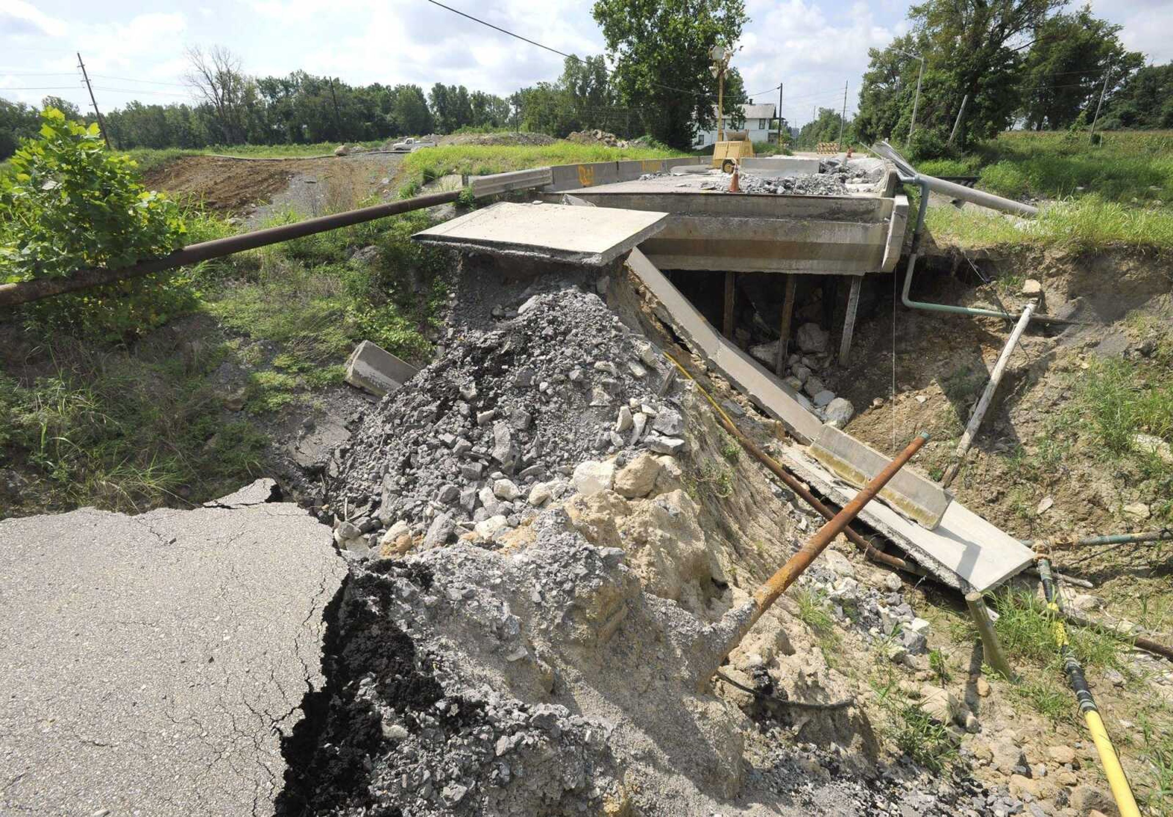 The sinkhole on South Sprigg Street in Cape Girardeau is seen Monday. (Fred Lynch)