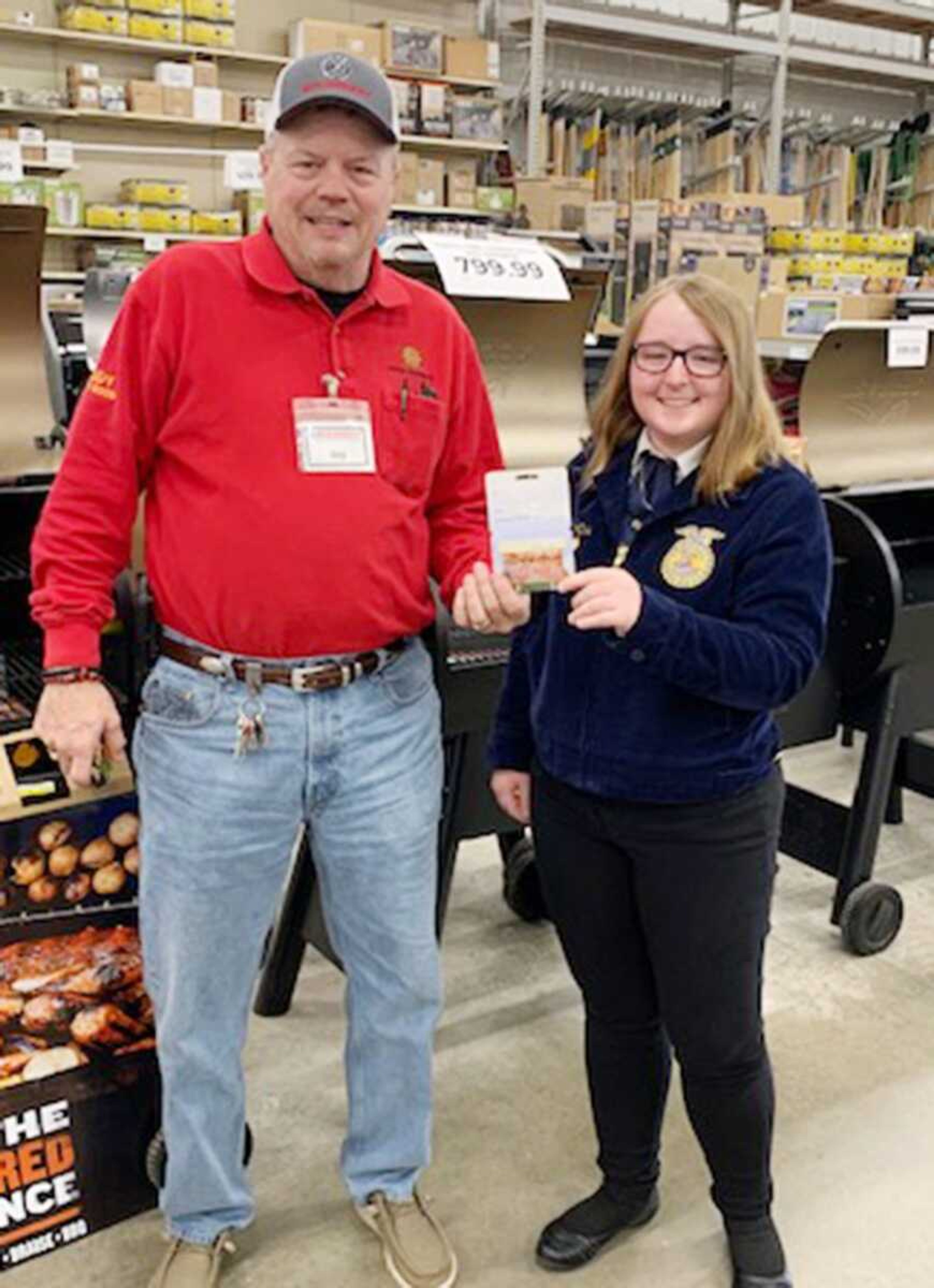 Emily Peters, right, Jackson FFA chapter president, accepts a donation from Jay Stafford, Buchheit of Jackson store manager. Buchheit of Jackson held its annual fundraiser for the local Future Farmers of America chapters Feb. 10 through 22. Each year, customers are asked to donate $1 to $5 to their local chapter. All money raised supports the FFA chapter in their agricultural education. This year, Buchheit has donated nearly $3,000. All funds raised at Buchheit of Jackson went to Jackson High School's FFA chapter.