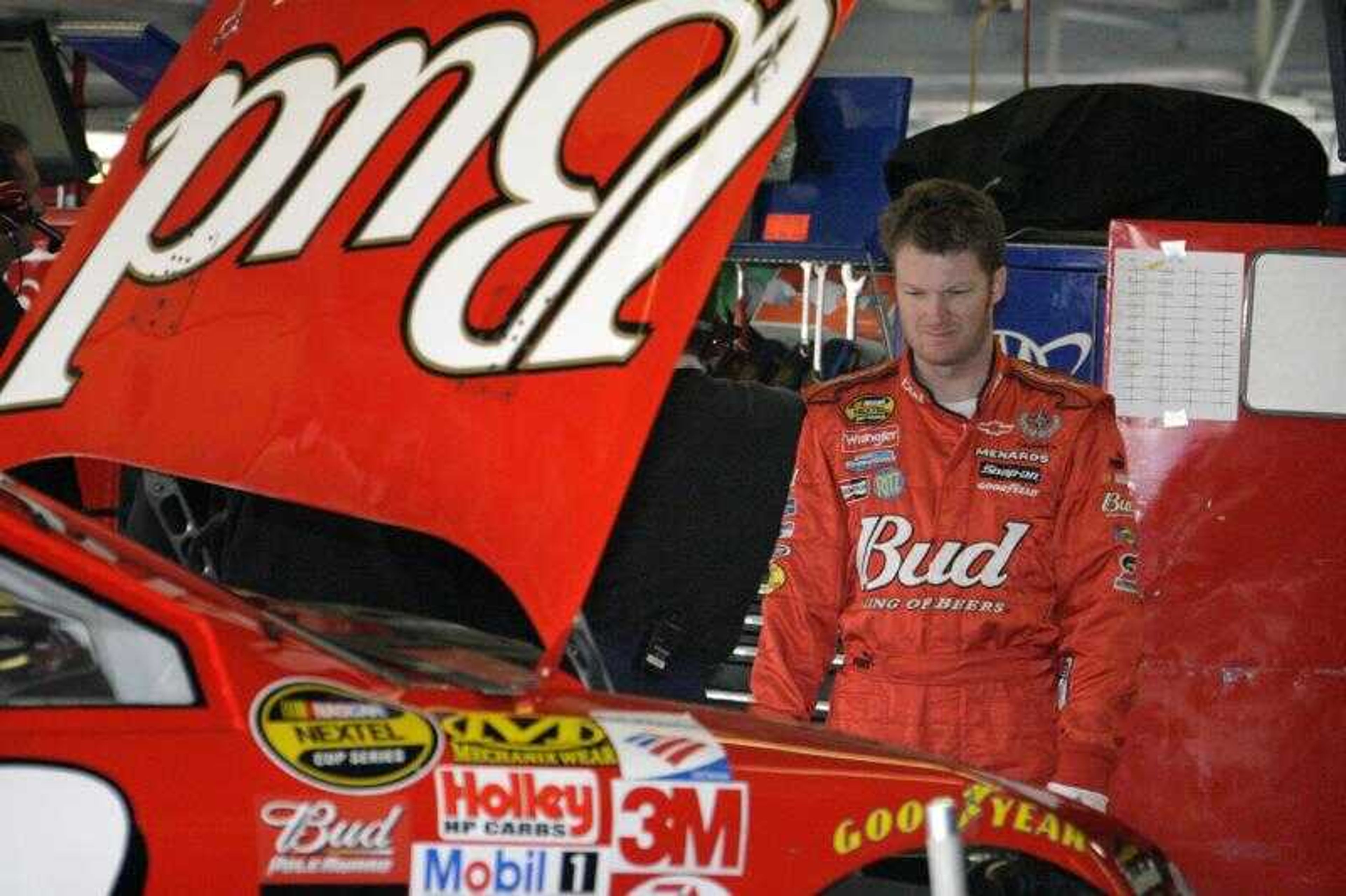 Dale Earnhardt Jr. checked out his car in the garage before last weekend's race at Texas Motor Speedway.