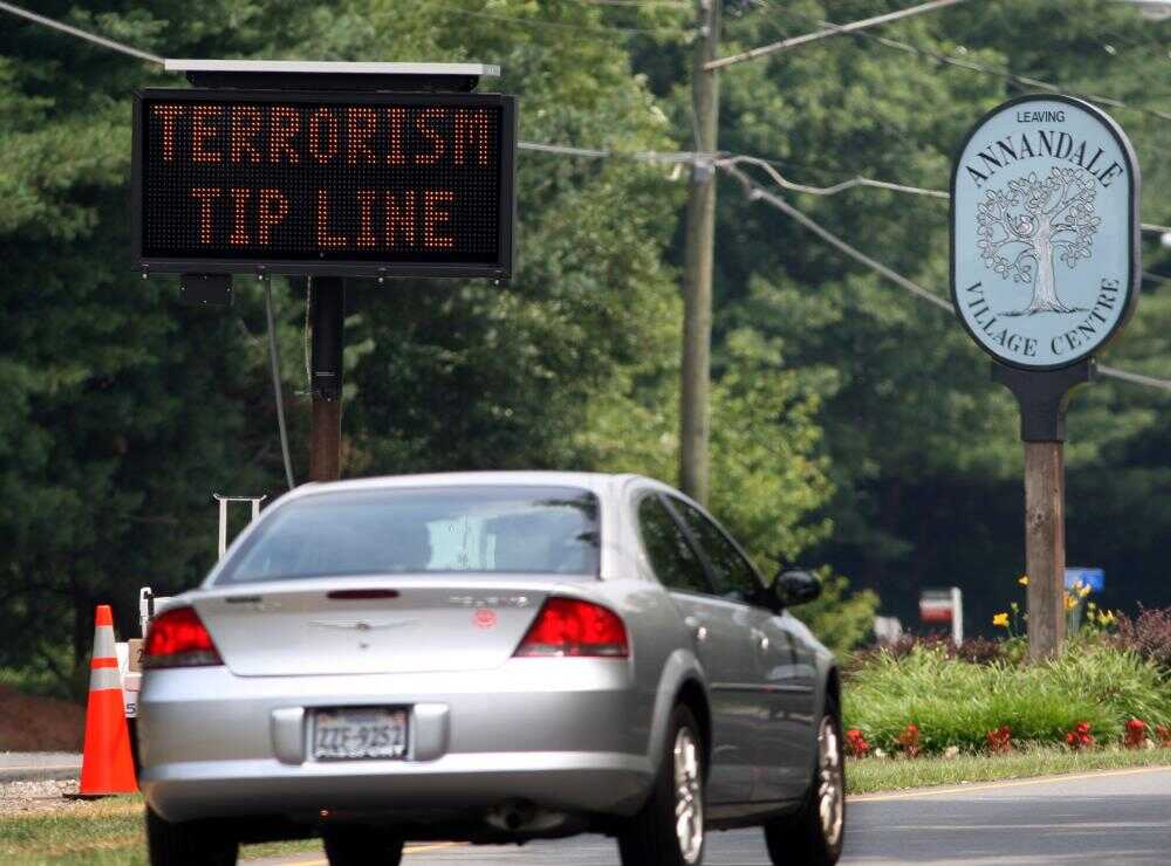 A warning sign flashed terror alert information Saturday along a highway in Annandale, Va. (Ron Edmonds ~ Associated Press)