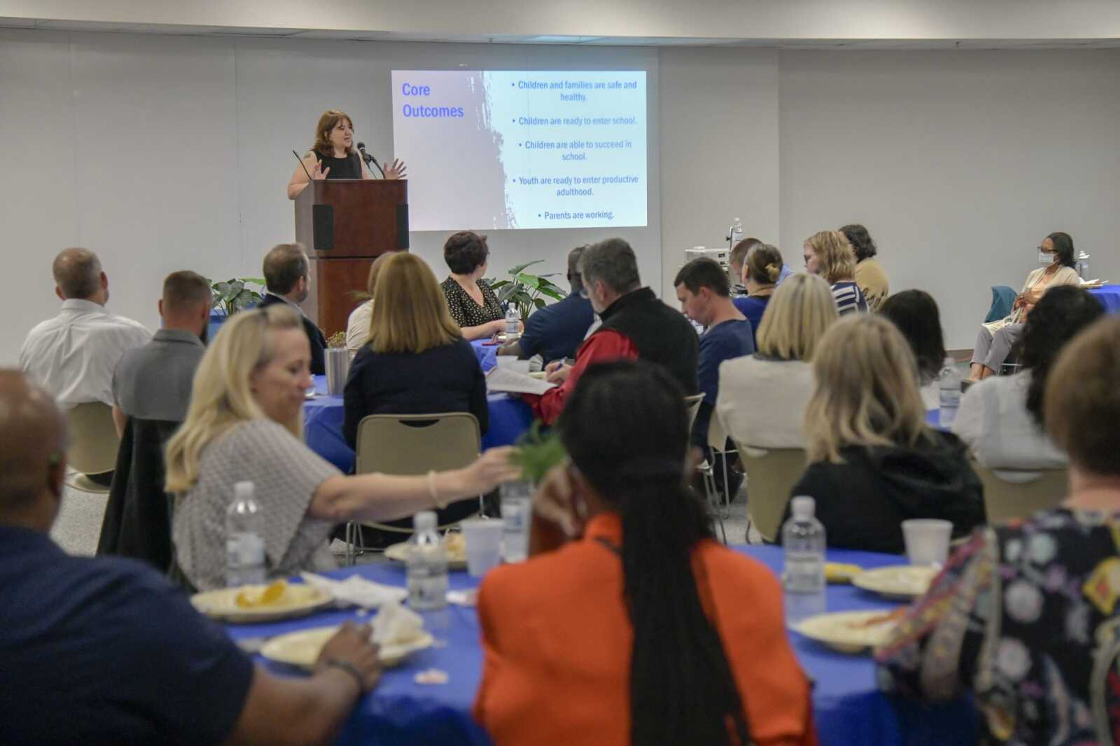 Executive director Dr. Melissa Stickel reviews Community Partnership of Southeast Missouri's outcomes from 2020 during Friday's 32nd annual breakfast at the Osage Center in Cape Girardeau.