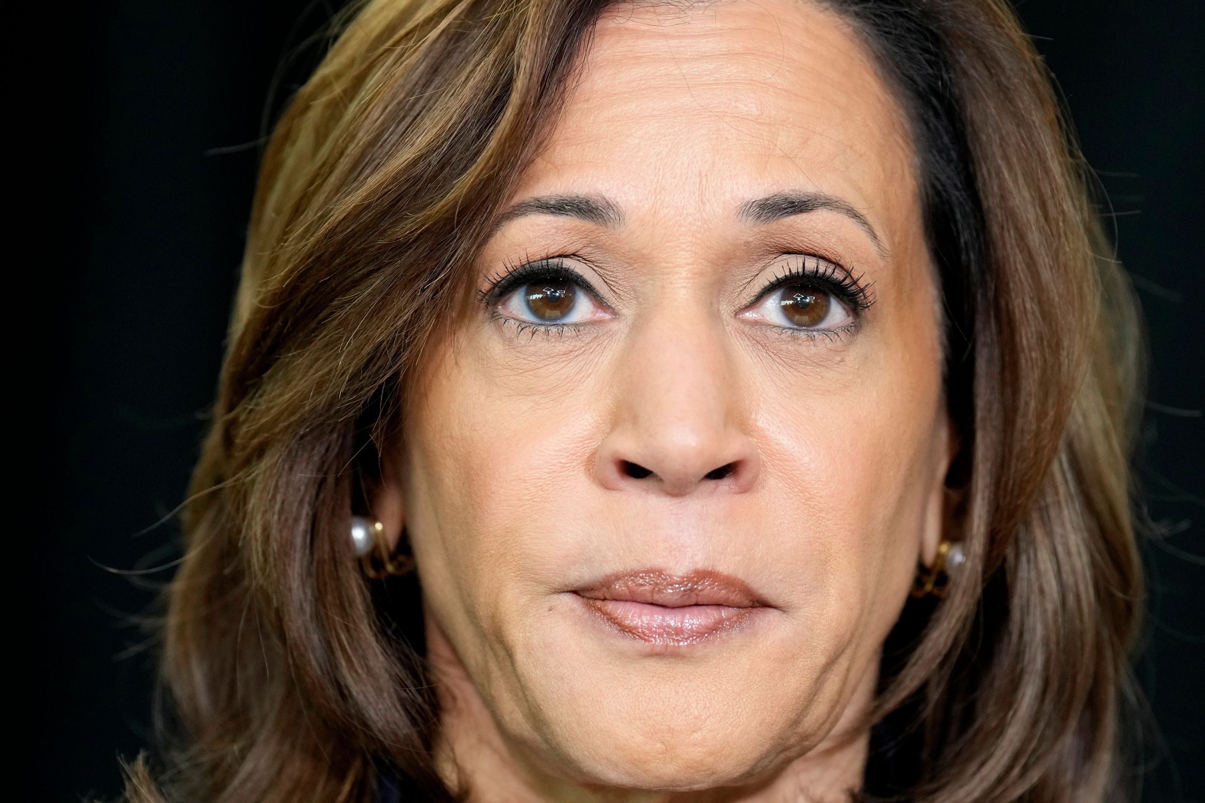 Democratic presidential nominee Vice President Kamala Harris speaks about the killing of Hamas' top leader Yahya Sinwar in a battle with Israeli forces in Gaza, Thursday, Oct. 17, 2024, following a campaign rally at the University of Wisconsin Milwaukee. (AP Photo/Jacquelyn Martin)