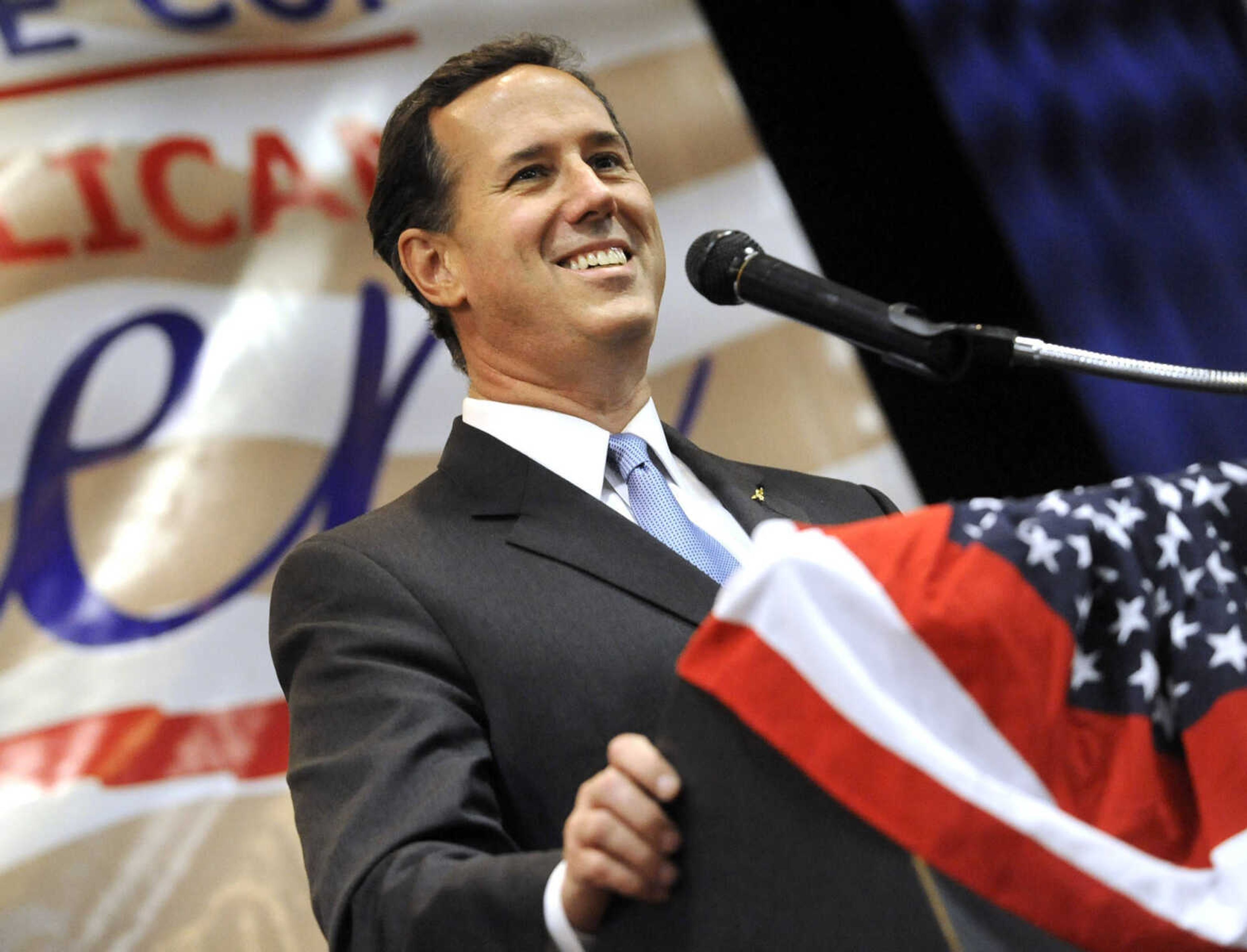 Republican presidential candidate Rick Santorum speaks at the annual Lincoln Day event Saturday, March 10, 2012 in Cape Girardeau, Mo. (Fred Lynch)