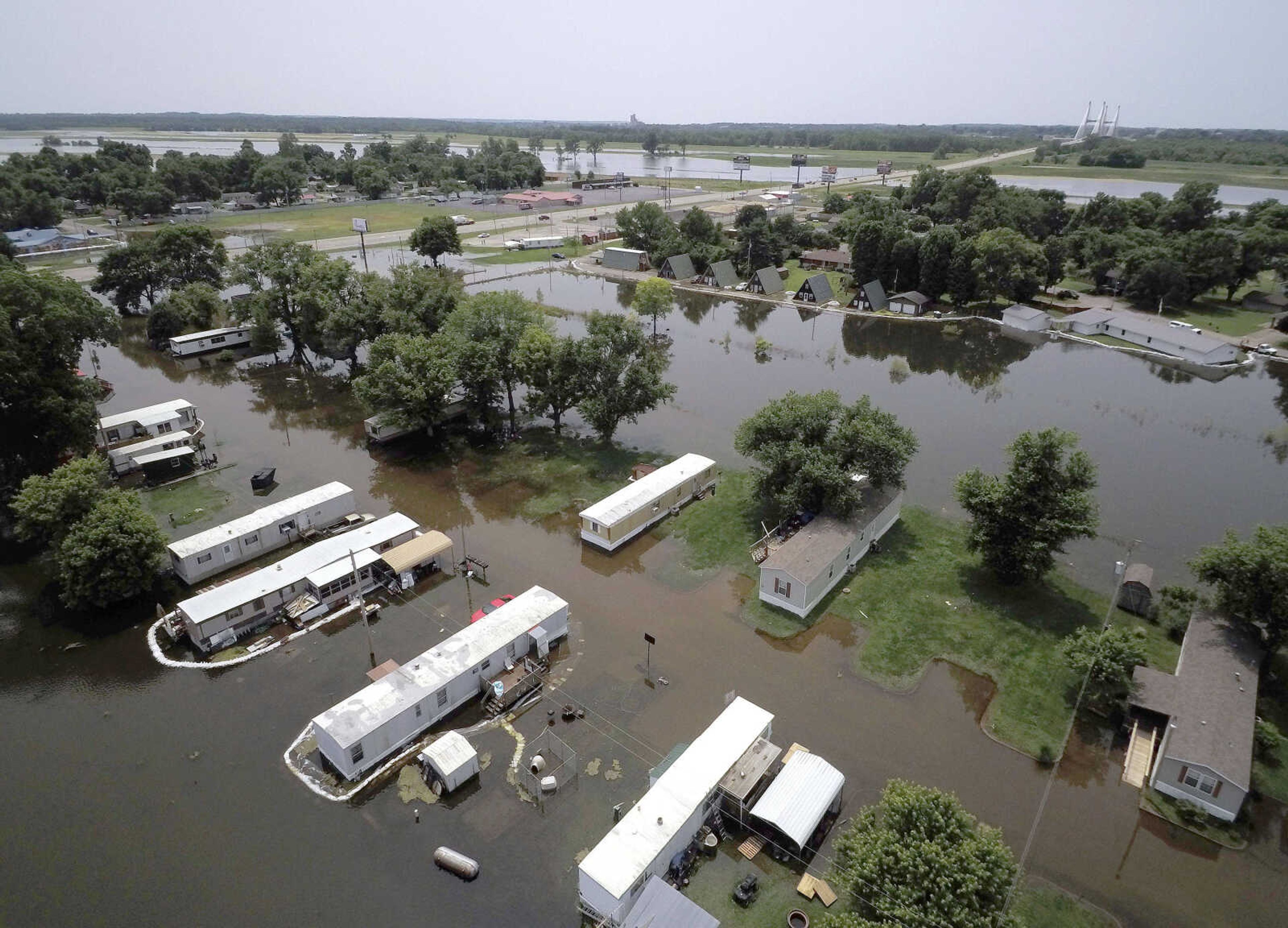 Drone view of floodwaters