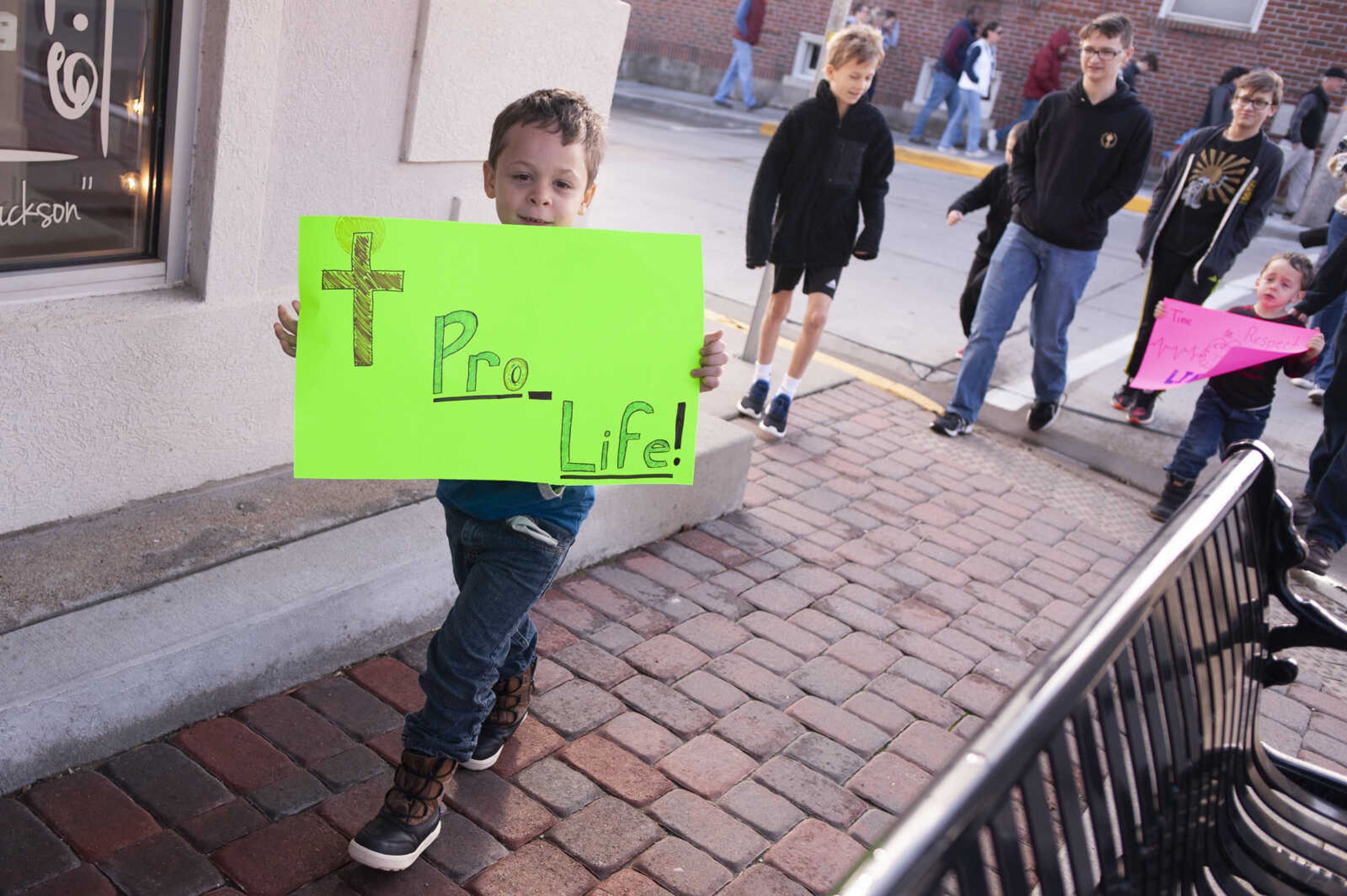 Peter Starke, 6, of Jackson, takes part in a March for Life on Saturday, Jan. 18, 2020, in Jackson.